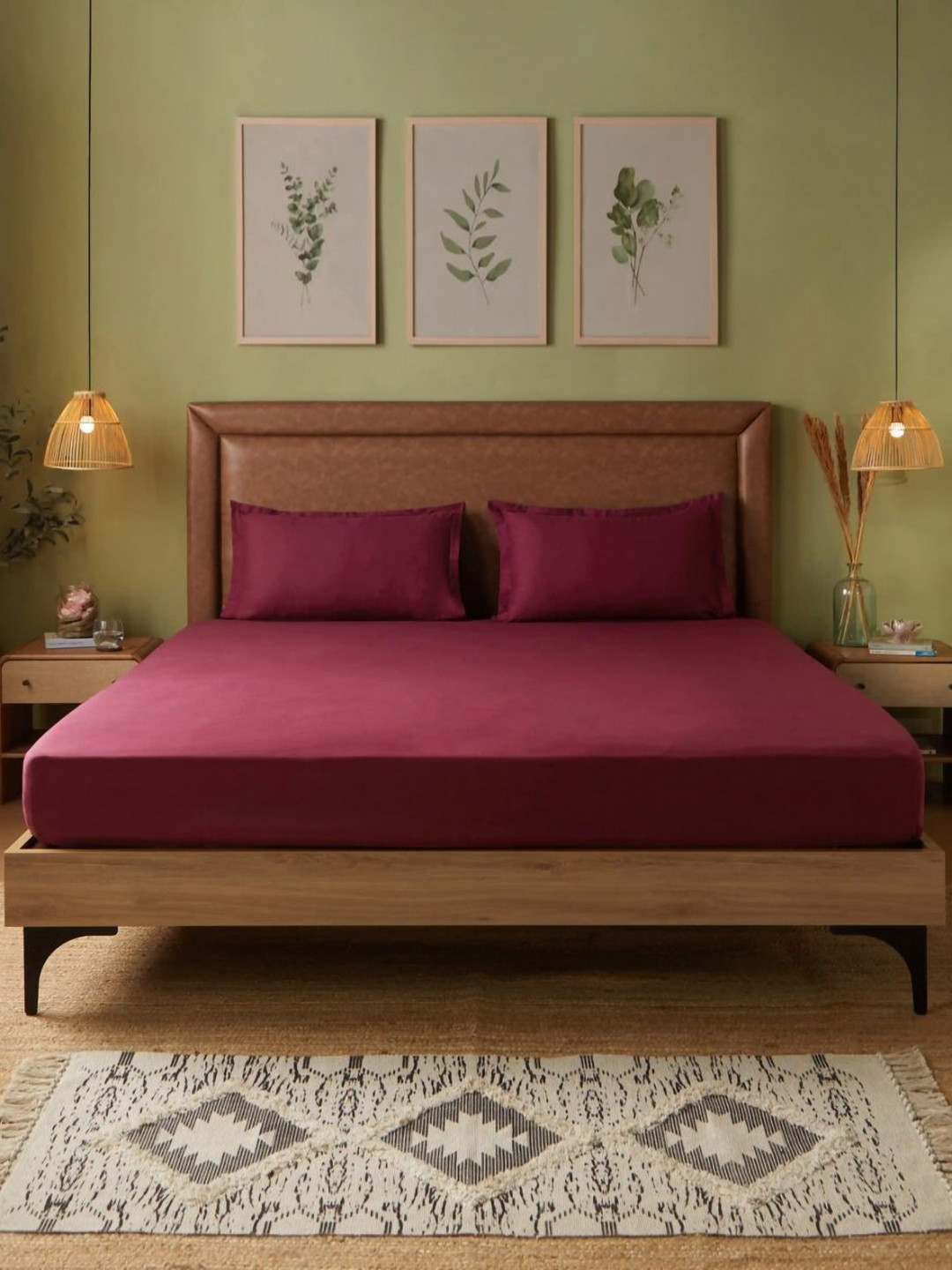 LIVSPACE Paleto Maroon Pure Cotton 144 TC King Bedsheet Set 1.98 m x 1.82 m