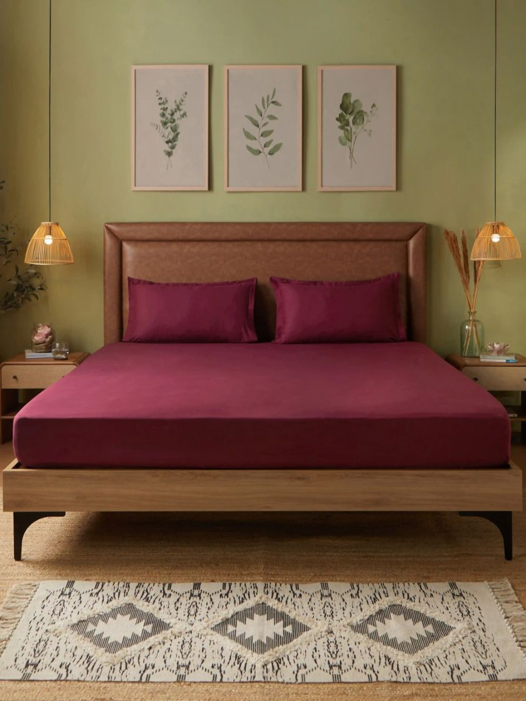 LIVSPACE Paleto Maroon Pure Cotton 144 TC Super King Bedsheet Set-2.74 m X 2.74 m