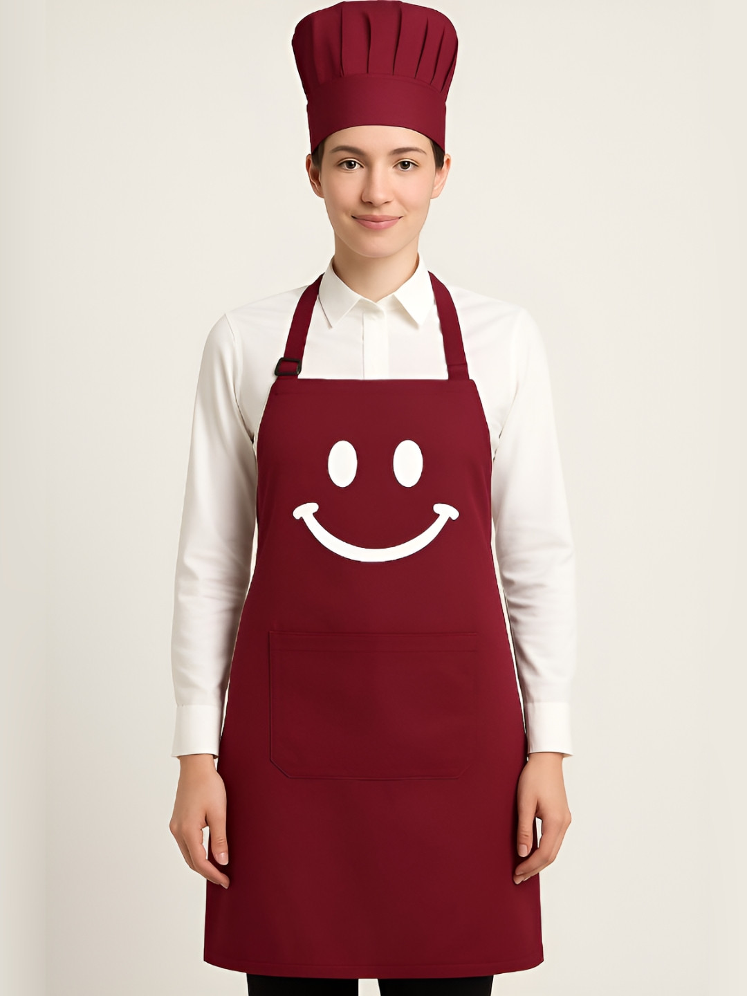 SWITCHON Maroon And White Printed Waterproof Cotton Apron & Hat