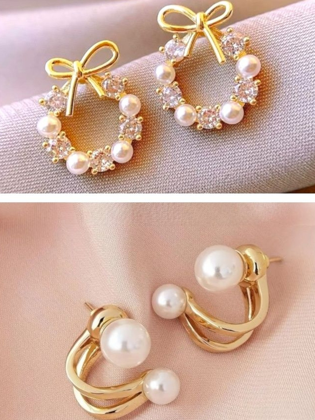 Tiso Elegant Korean Cuff Earings Set of 2 Trendy Pearl Earrings for Girls and Women