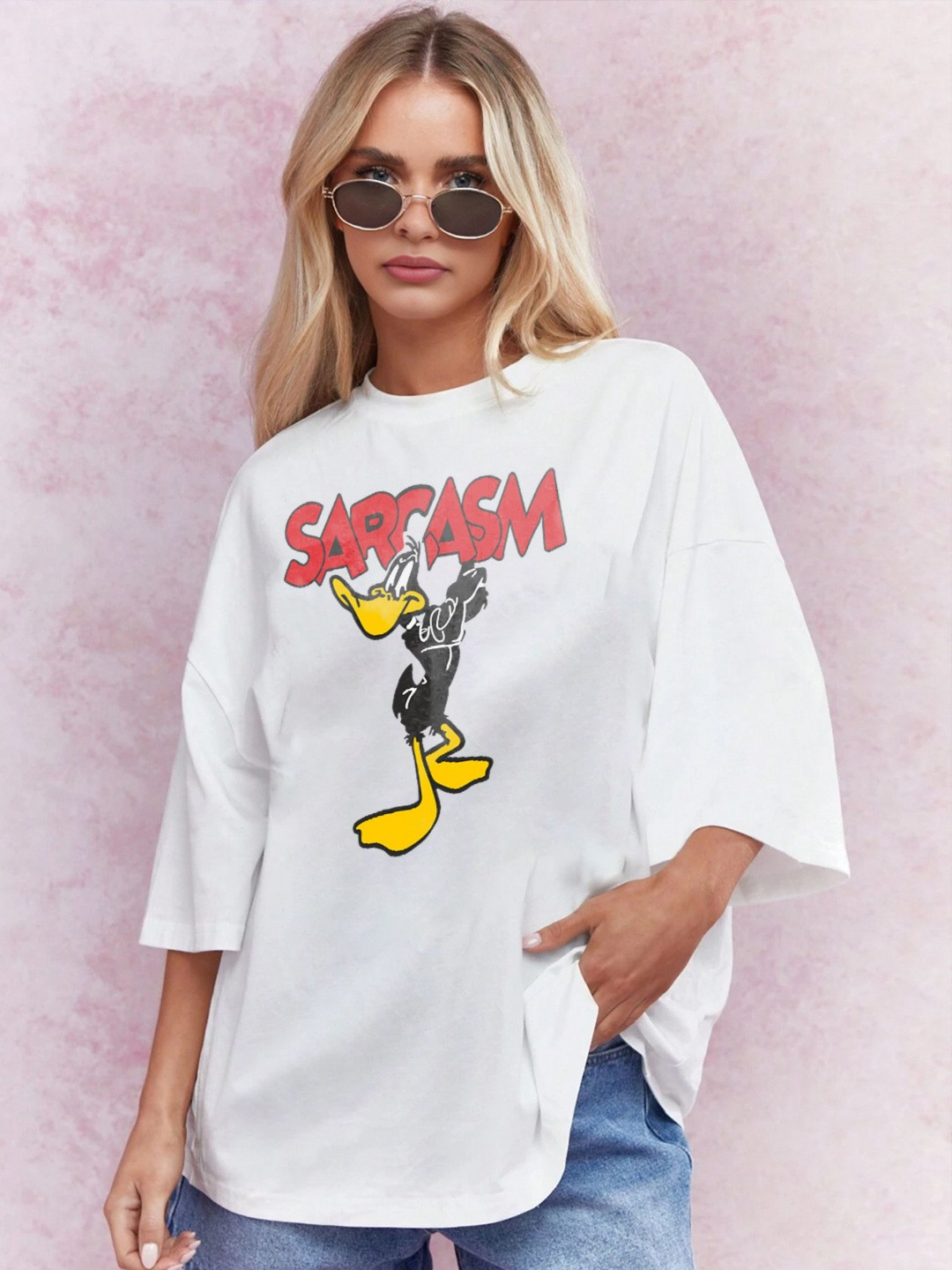 TOGS & TERRE Donald Duck Printed Round Neck Drop-Shoulder Sleeves Organic Cotton T-shirt