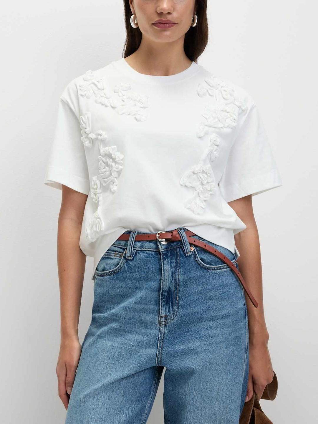 Marks & Spencer Women Round Neck Pure Cotton Ribbon Applique T-shirt