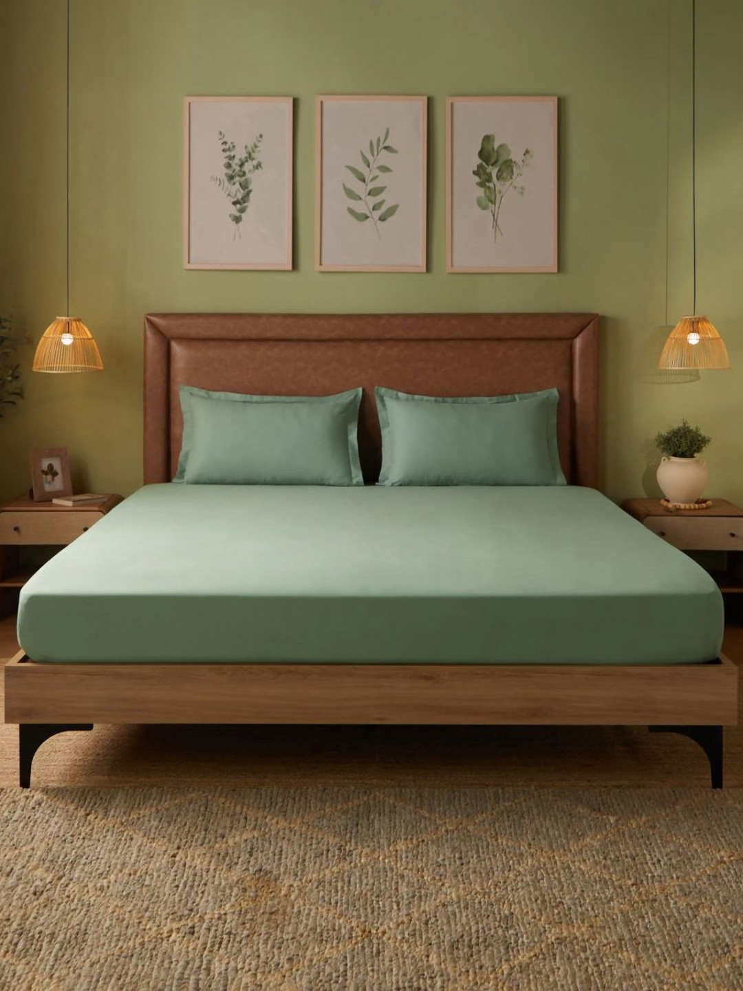 LIVSPACE Paleto Green Pure Cotton 144 TC Double Bedsheet Set 2.54 m x 2.29 m