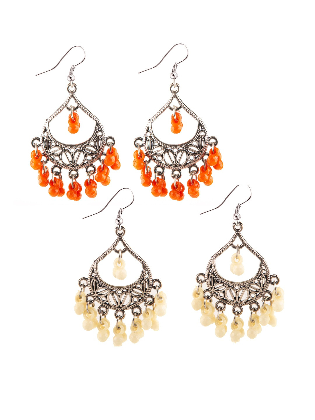 Creative Frogs Women Set of 2 Handcrafted Silver-Toned Chandbali Earrings