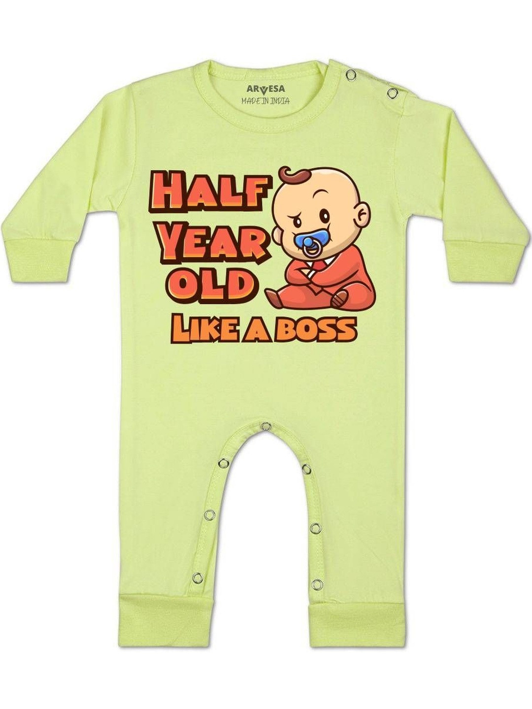 Arvesa Infants Half Birthday Printed Round Neck Romper