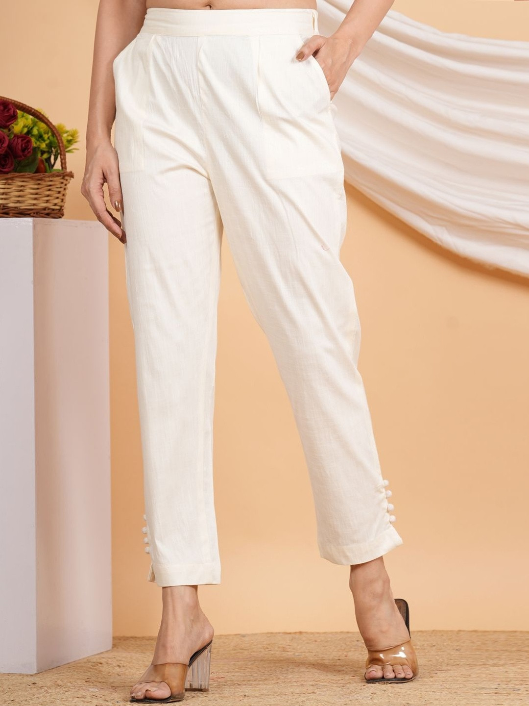 KALINI Women's Offwhite Lycra Trouser (Offwhite)