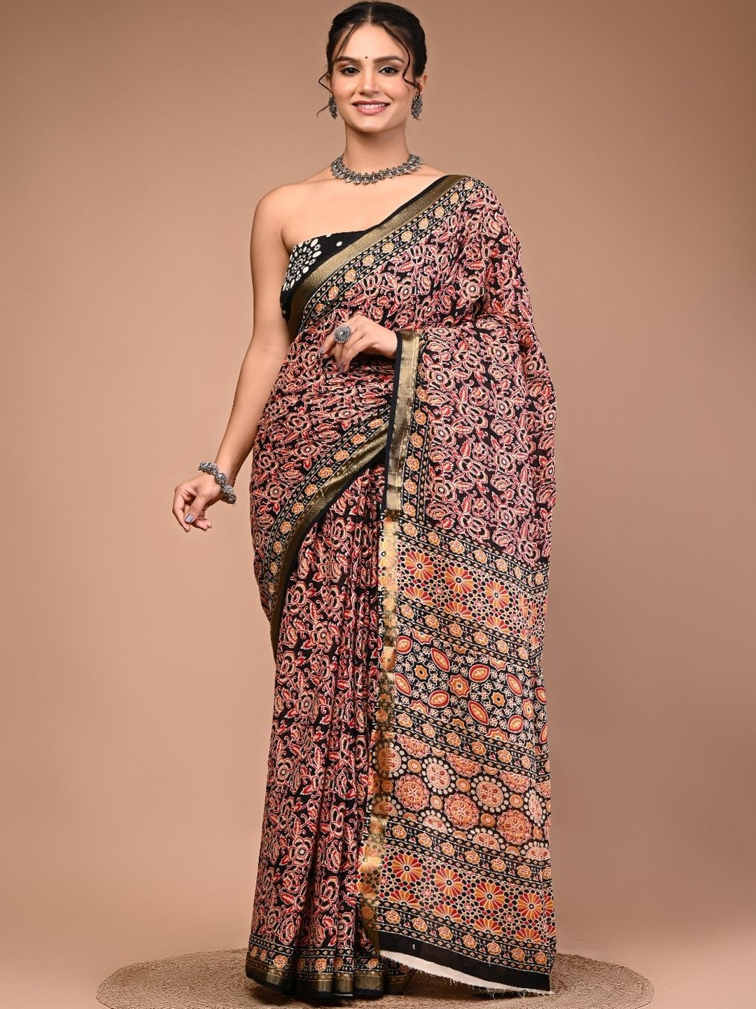 Jaipuri Printed Soft Pure Cotton Mulmul Maheswari Border Saree With Blouse