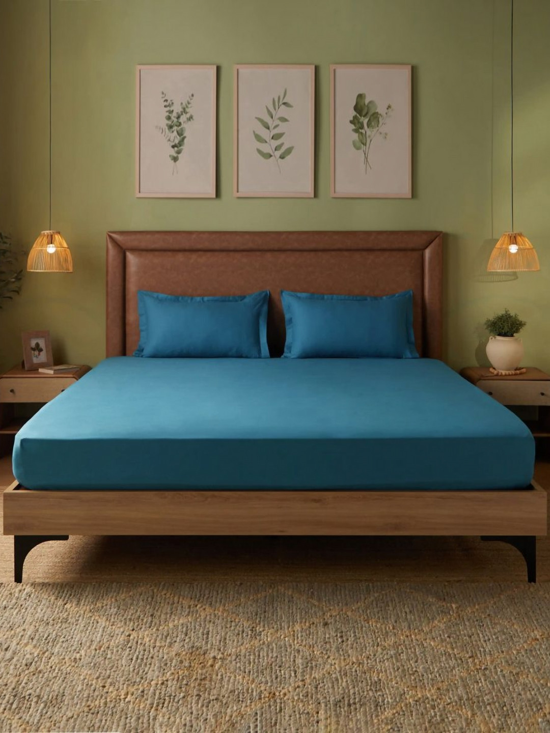 LIVSPACE Paleto Blue Pure Cotton 144 TC Queen Bedsheet Set 1.98 m x 1.58 m
