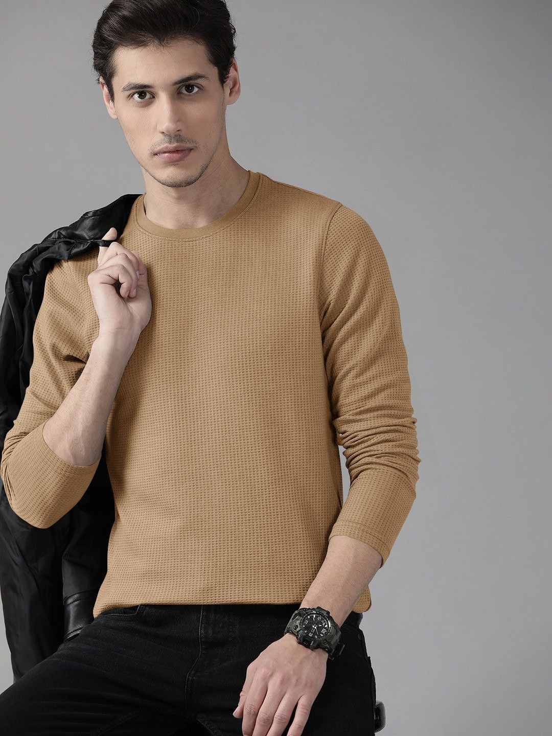 HOODLER Round Neck Long Sleeves Pure Cotton T-shirt
