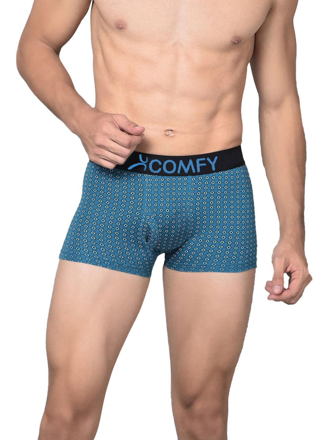 AMUL COMFY Men's Cotton Printed Multicolor Outer Elastic Front Open Trunks/Underwear - Pack of 3 (#Printed-OE)