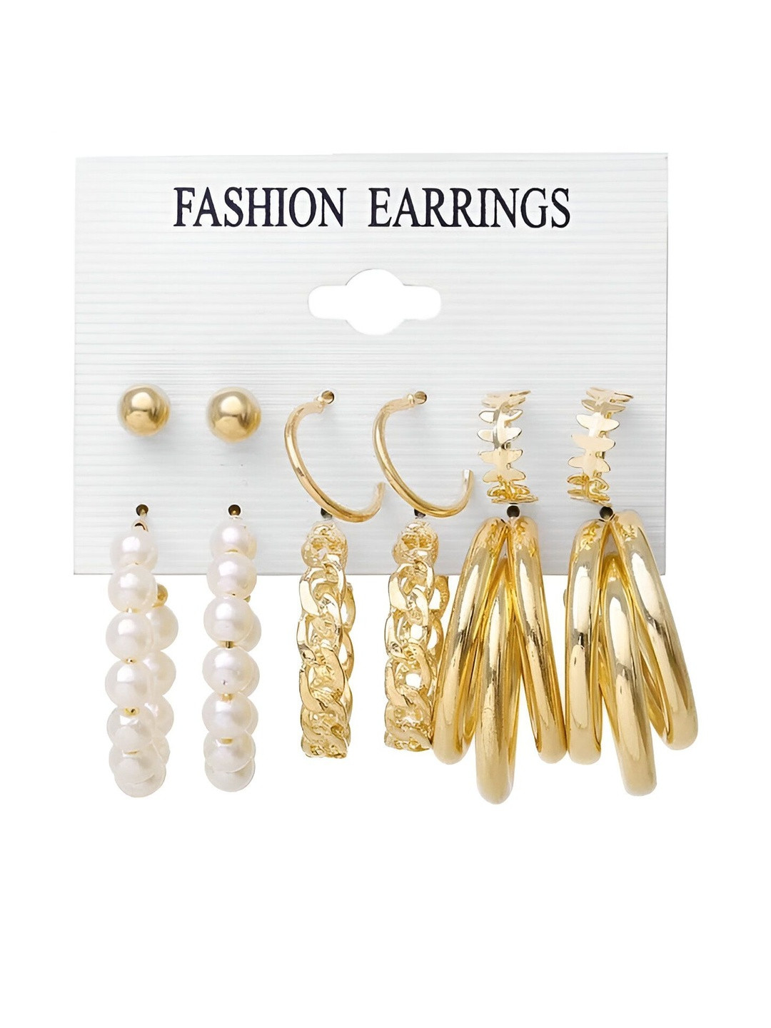 Chain Pearl Hoop Earrings Set | Elegant Lightweight Combo of 6 Jewellery & Girls