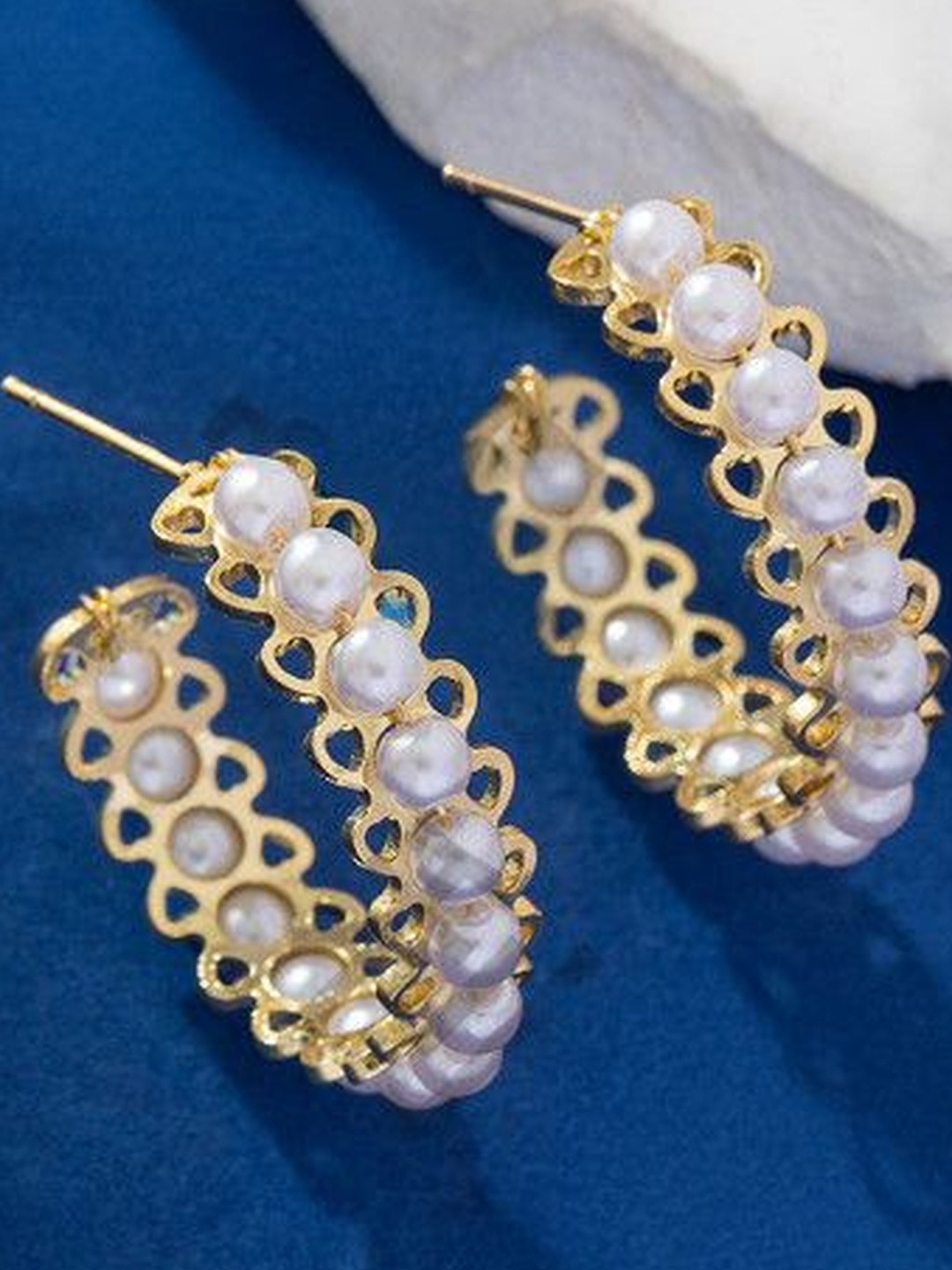 StyleCast Women Artificial Beads Classic Contemporary Hoop Earrings