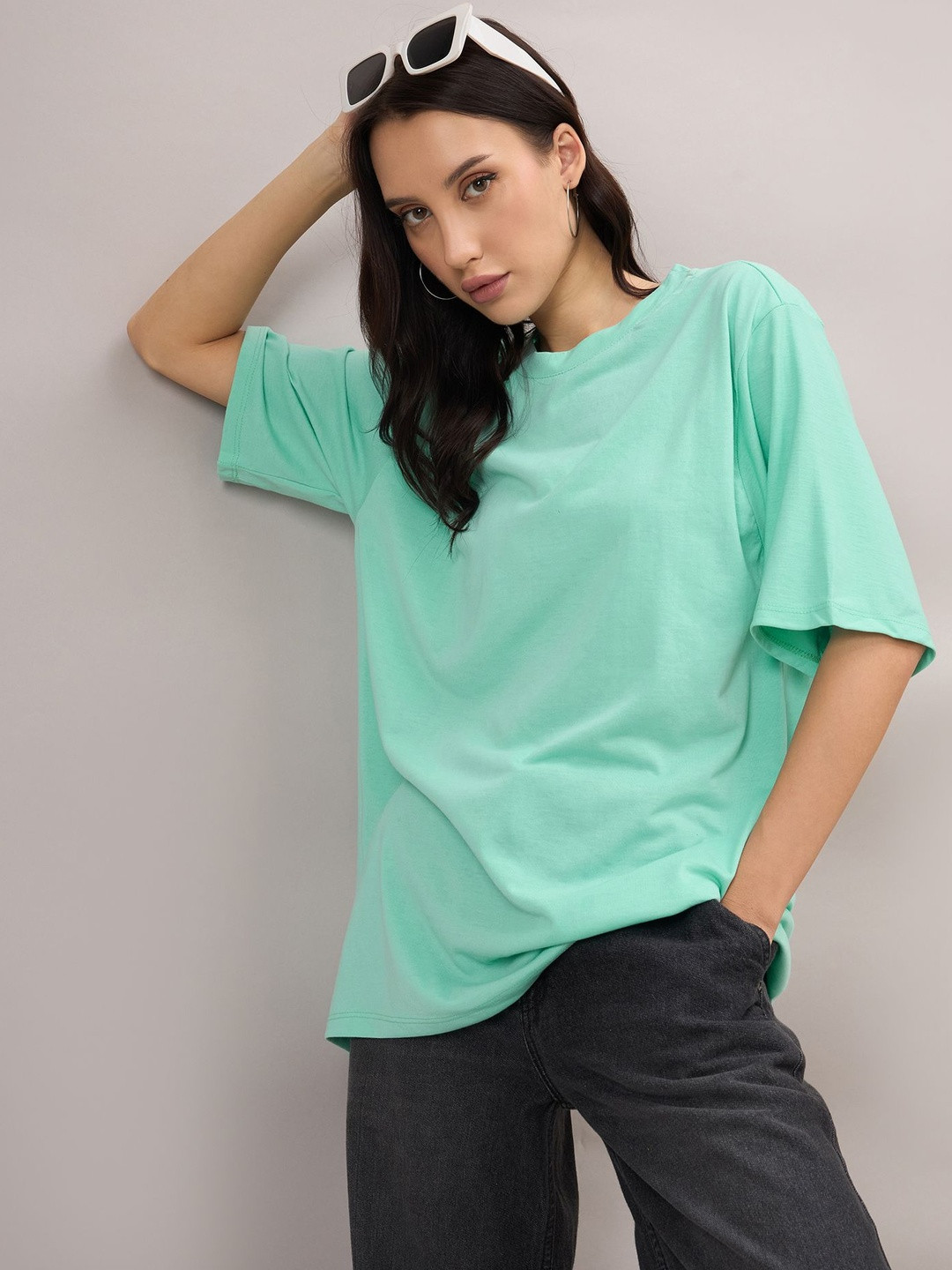 R.Code by The Roadster Life Co. Round Neck Drop-Shoulder Sleeves Cotton Oversized T-shirt