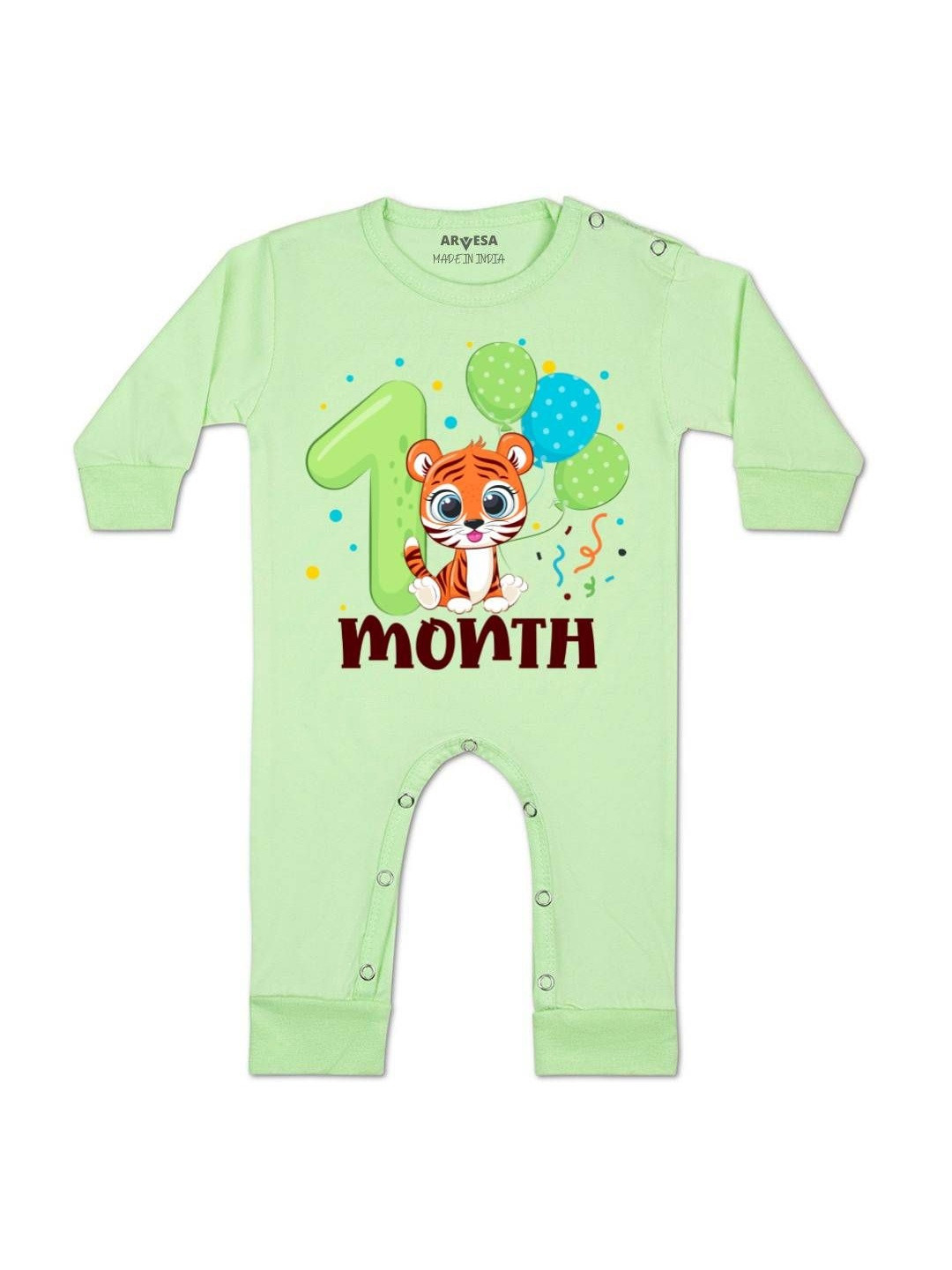 Arvesa Infants 1 Month Printed Round Neck Long Sleeves Rompers