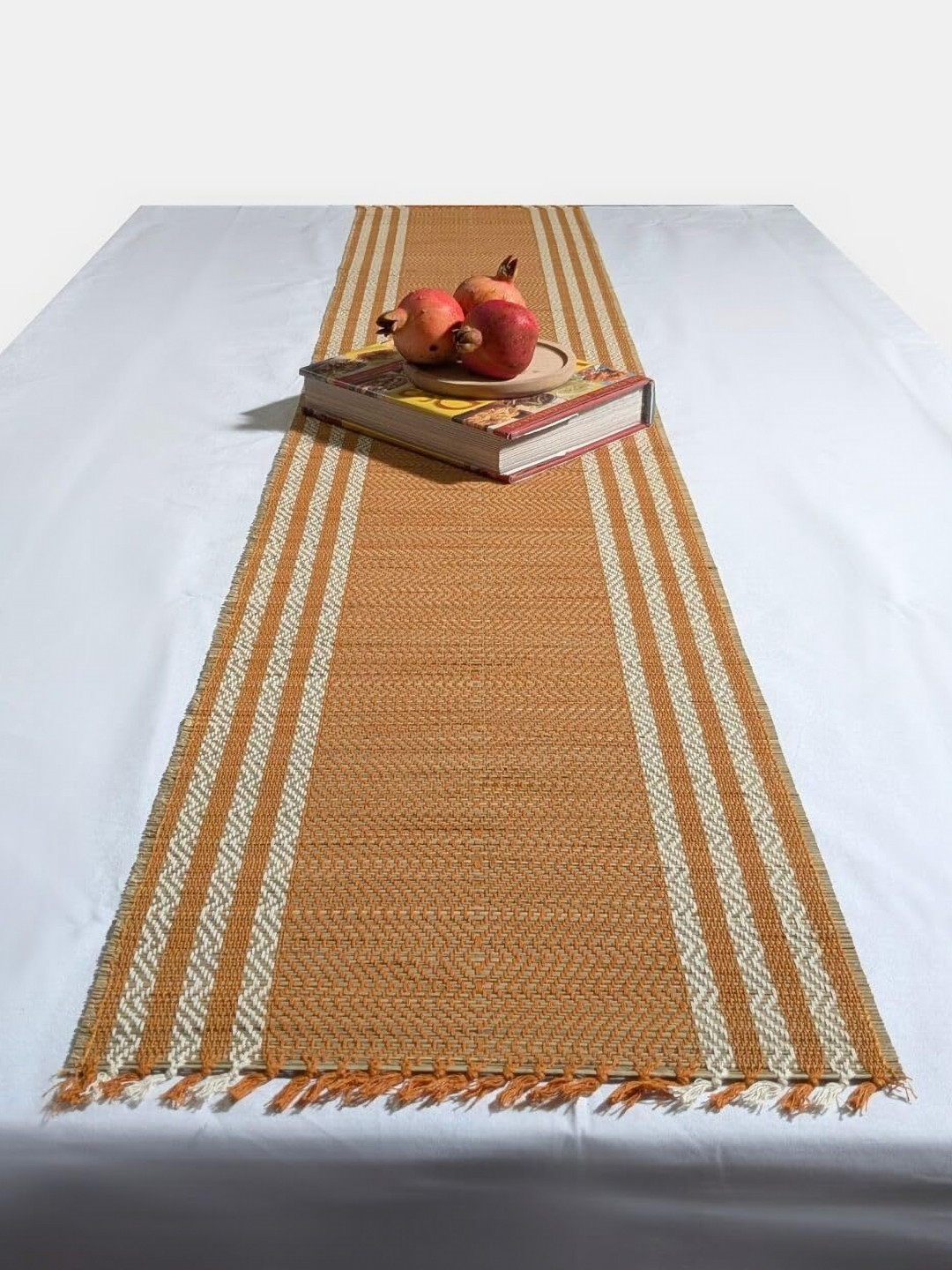 FERRA INDICA Brown & Off White Striped Madurkathi Table Runners