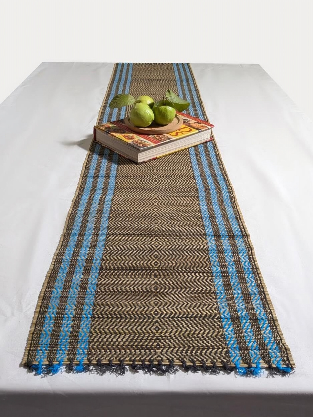 FERRA INDICA Black & Blue Striped Madurkathi Table Runners