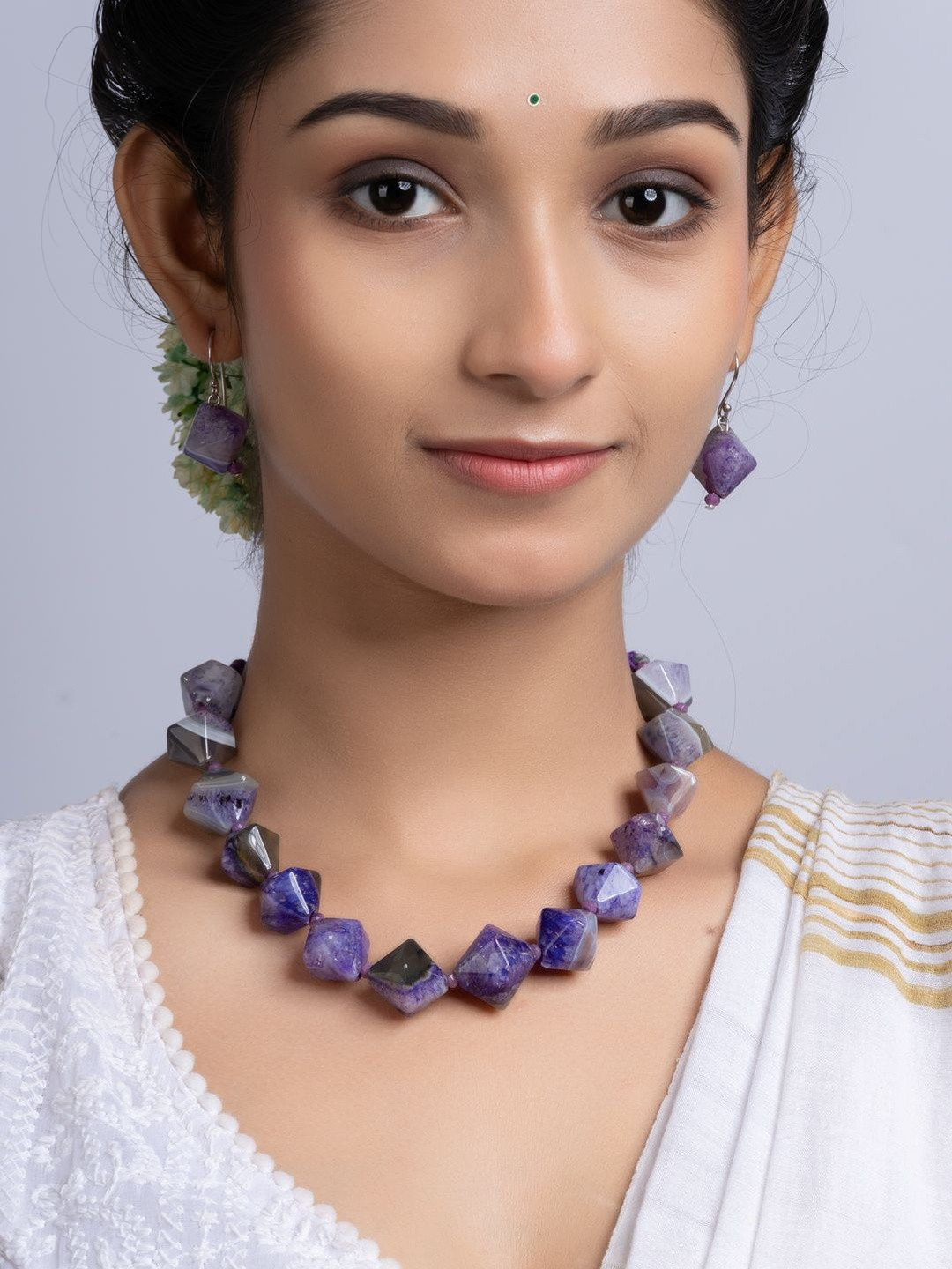 Look and Adorn  German Silver Onyx Jewellery Set