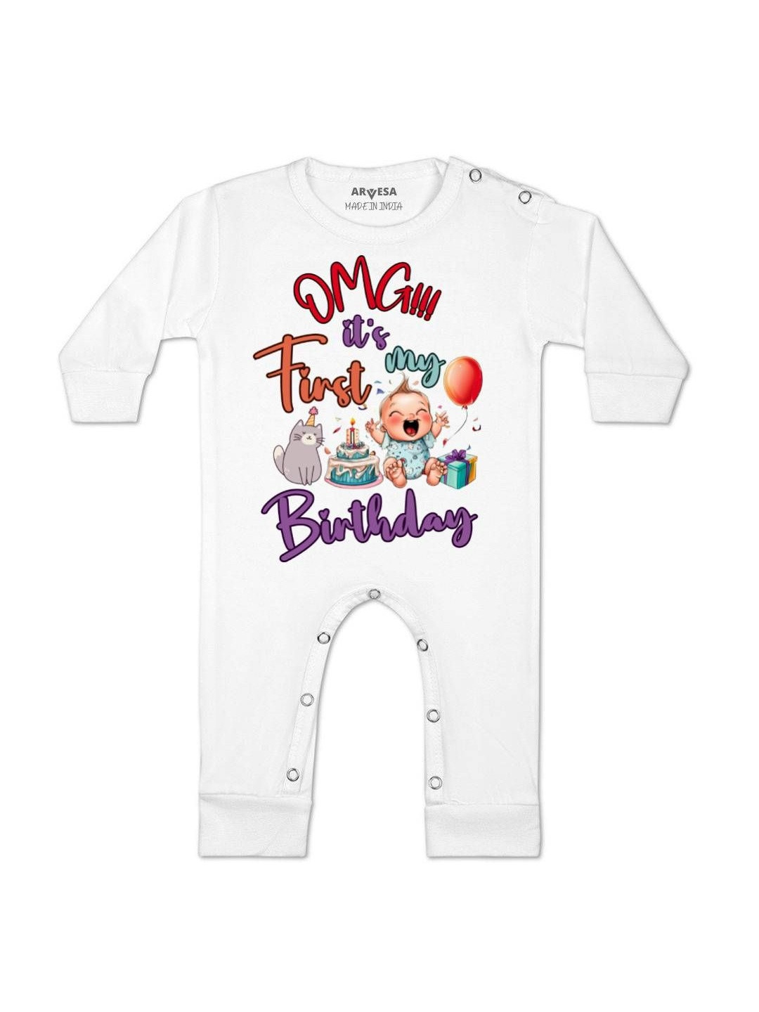 Arvesa Kids One Year Birthday Printed Rompers