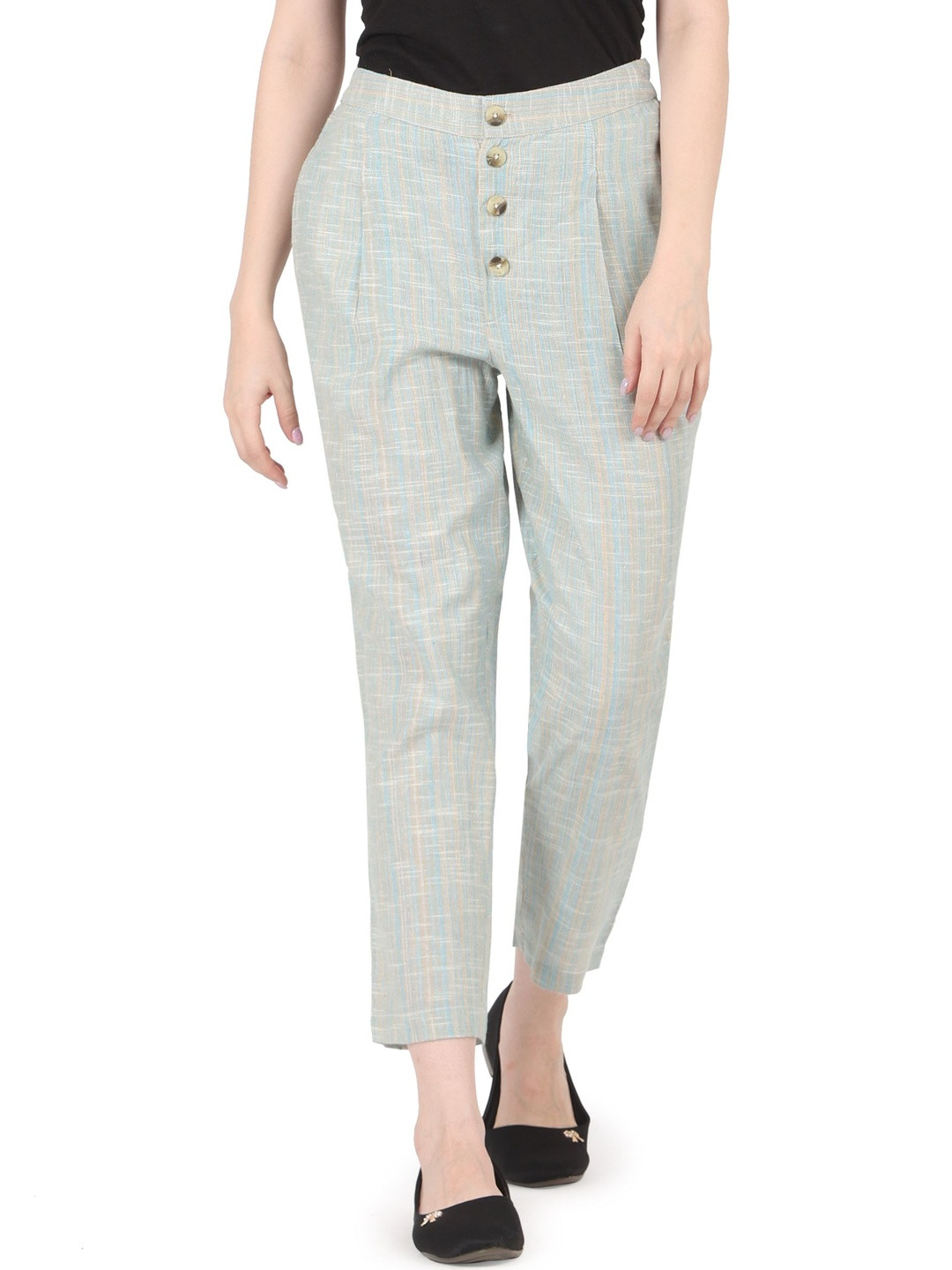 MJ LIFE STYLE Women Checked Original High-Rise Easy Wash Pleated Trousers