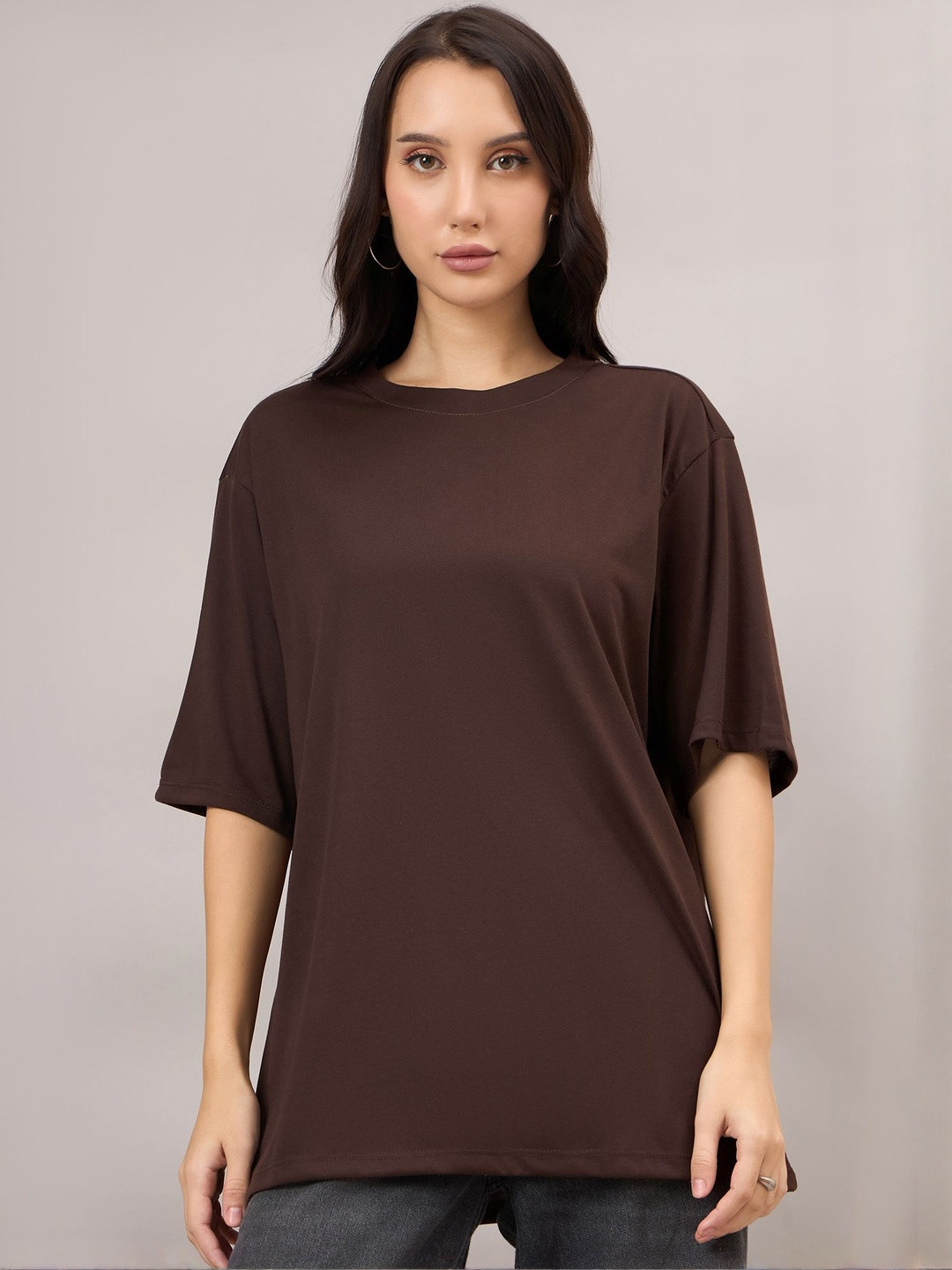 R.Code by The Roadster Lifestyle Co. Women Solid Round Neck Cotton Oversized T-shirt