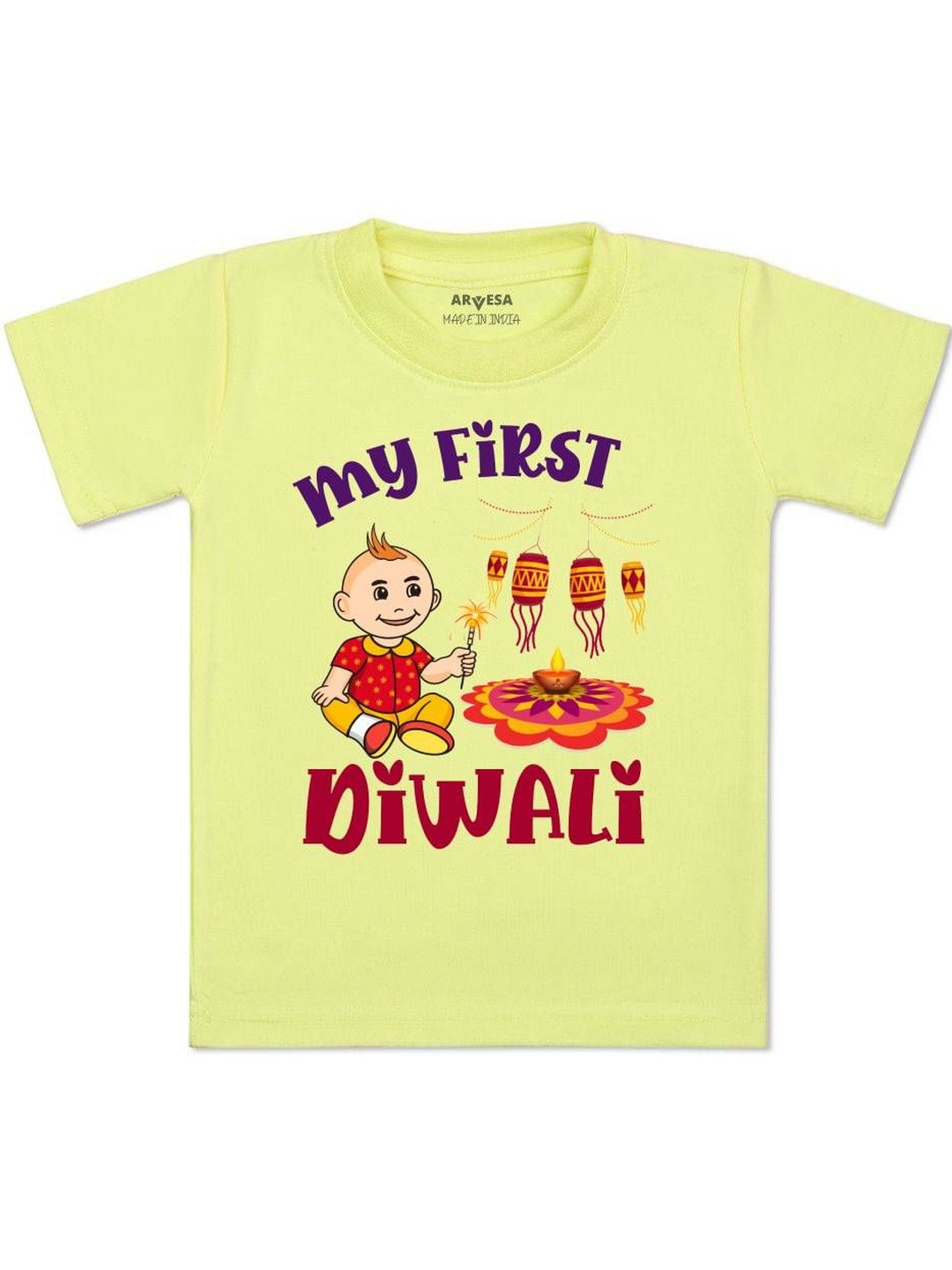 Arvesa Kids My First Diwali Graphic Printed Short Sleeves Cotton T-shirt