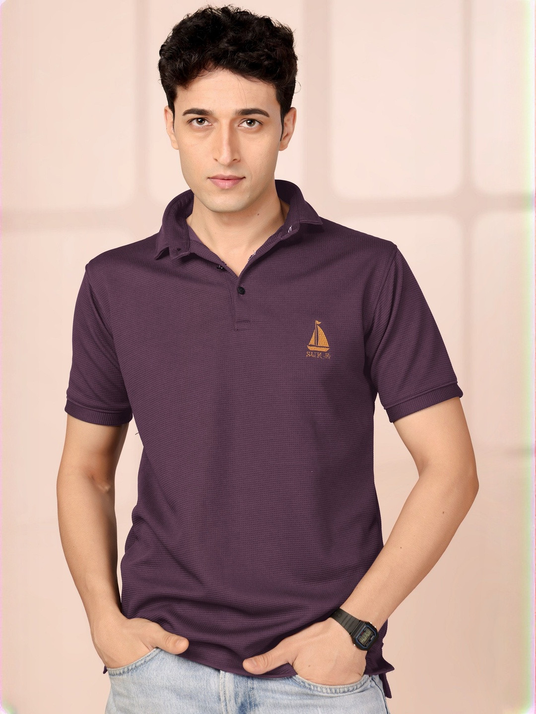 Bombay Begum Men Solid Polo Collar T-shirt