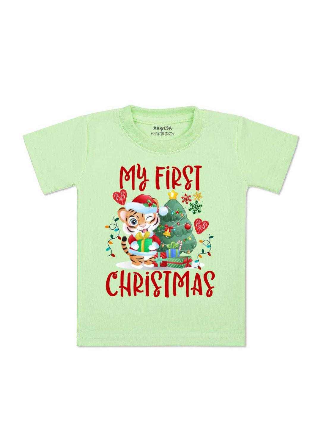 Arvesa Kids Cotton Graphic Printed Christmas Regular Fit Tshirts
