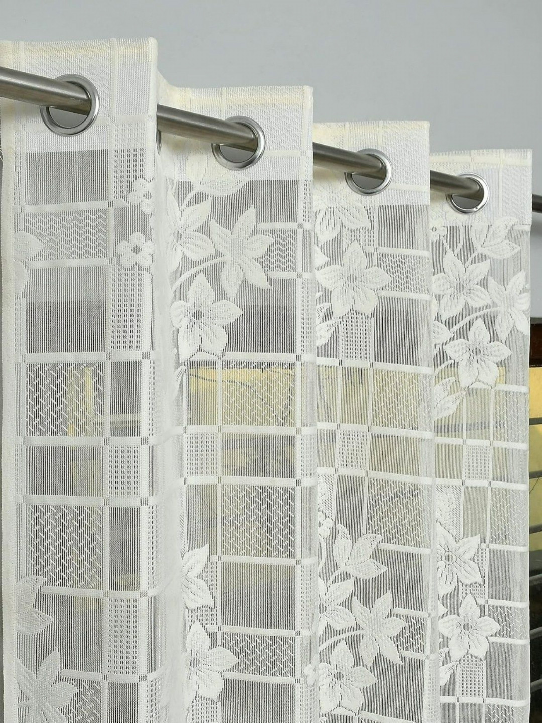 UrbanArts Cream-Coloured Embroidered Sheer Long Door Curtain