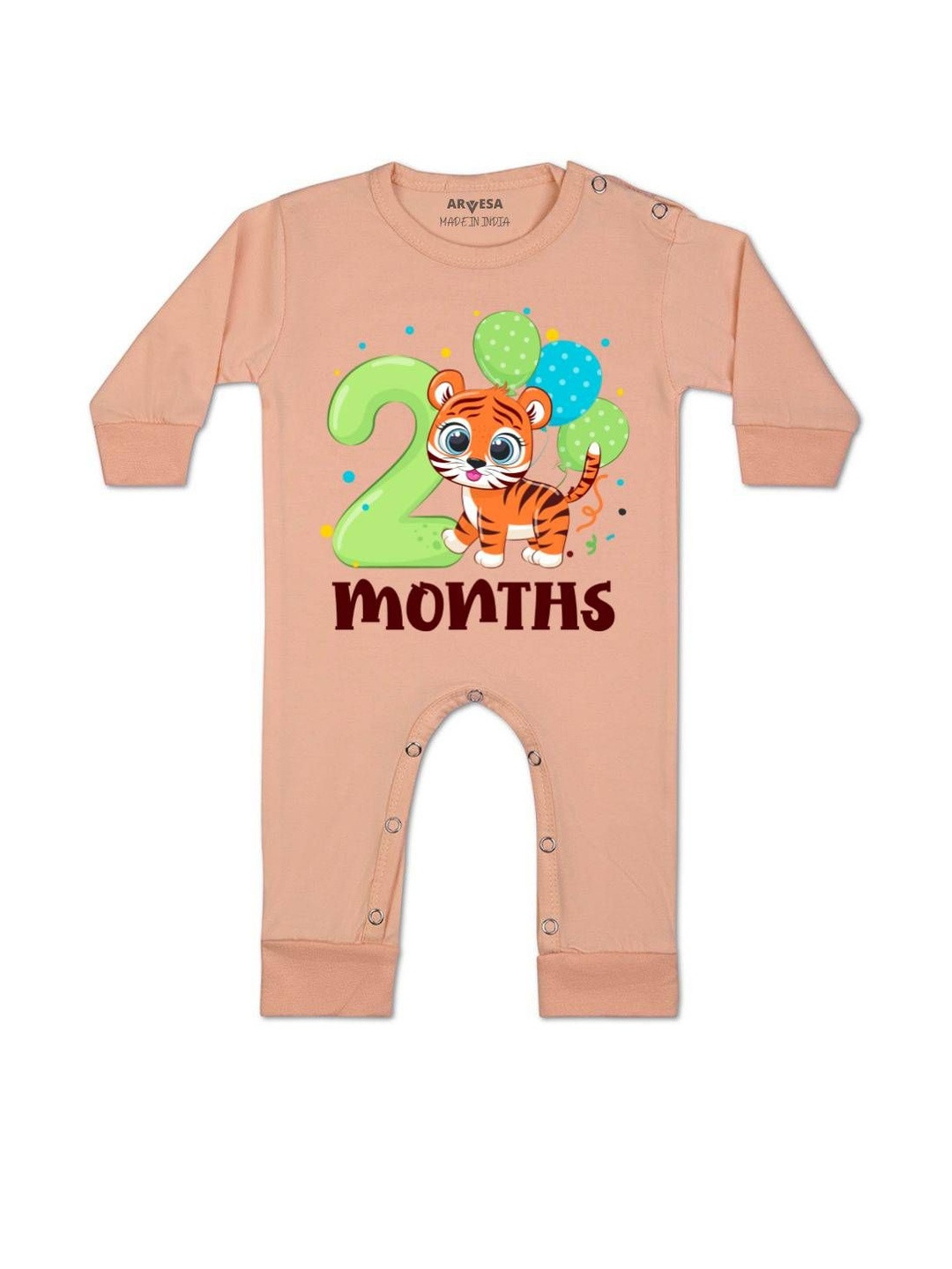 Arvesa Kids 2 Month Printed Round Neck Long Sleeves Rompers