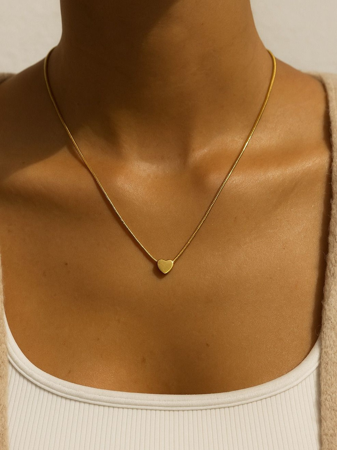 Modfuse Gold Minimal Heart Pendant Necklace with Chain