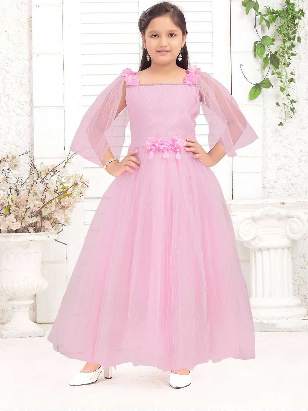 Muhuratam Girls Self Design Square Neck Dresses