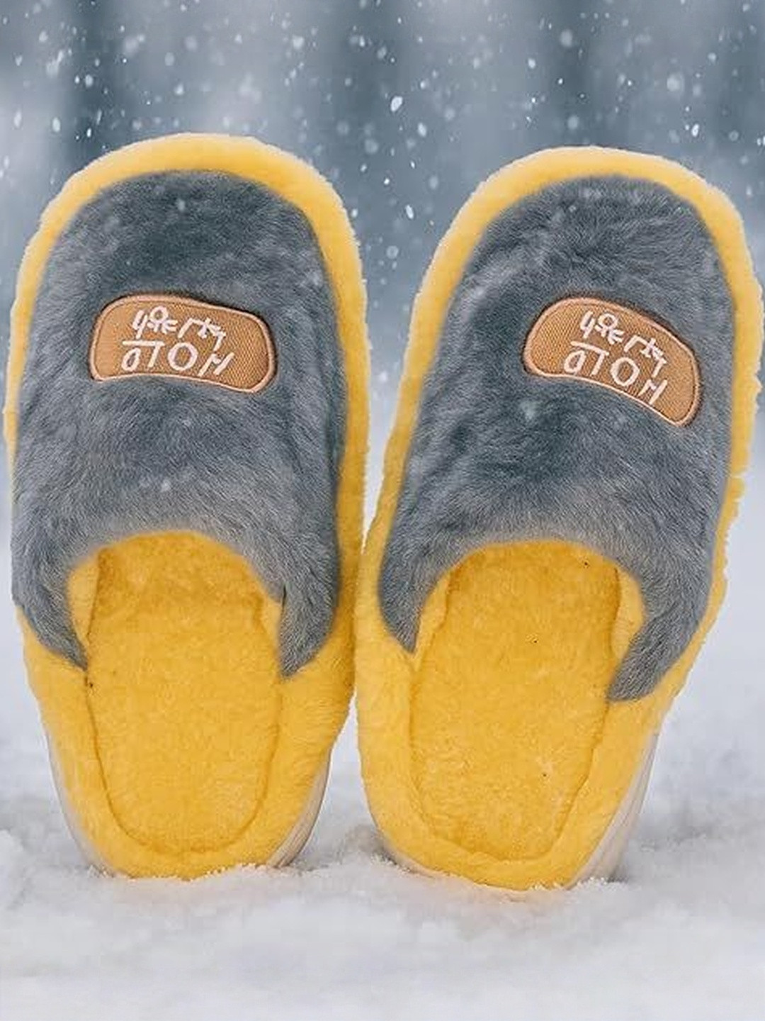 Eleg & Stilance Unisex Winter Plush Soft Fleece Closed Toe Anti-Slip Rubber Sole Slippers