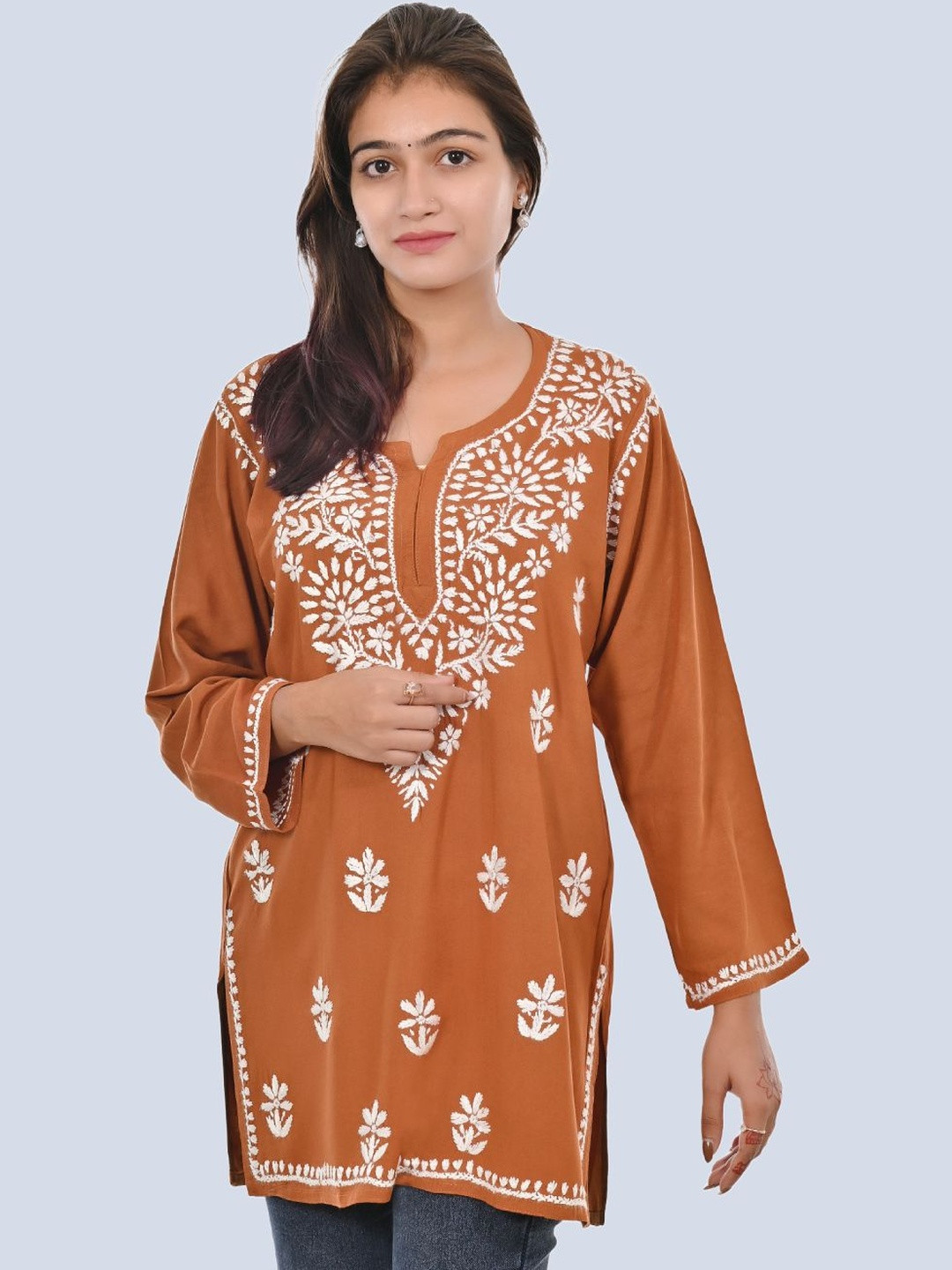 MALABIS Rayon Short Chikankari Top