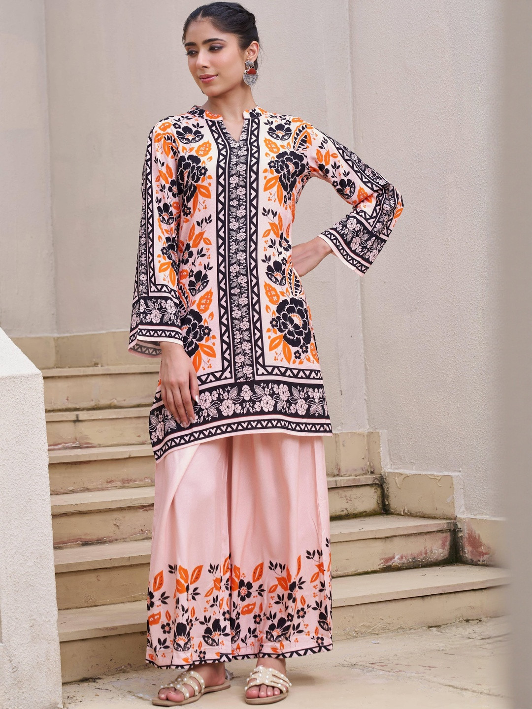 Sangria Women's Multicolor Rayon Tunic & 1 Palazzo Co-Ords Set