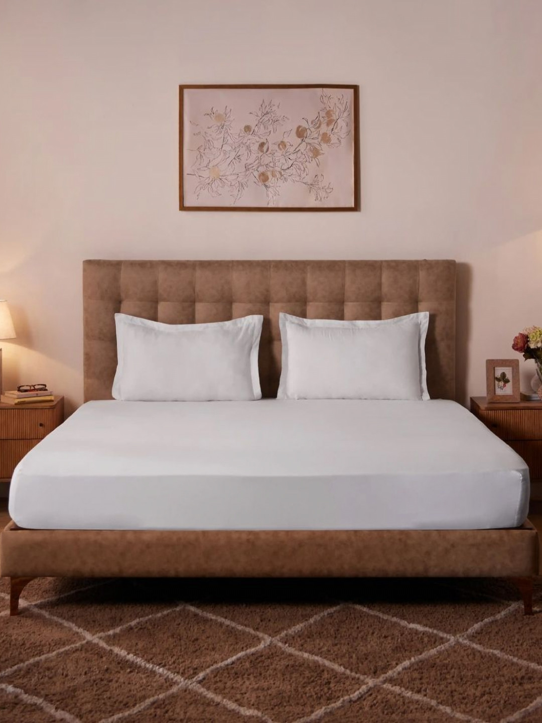 LIVSPACE Paleto White Pure Cotton 144 TC Double Queen Bedsheet Set-1.98 m X 1.58 m