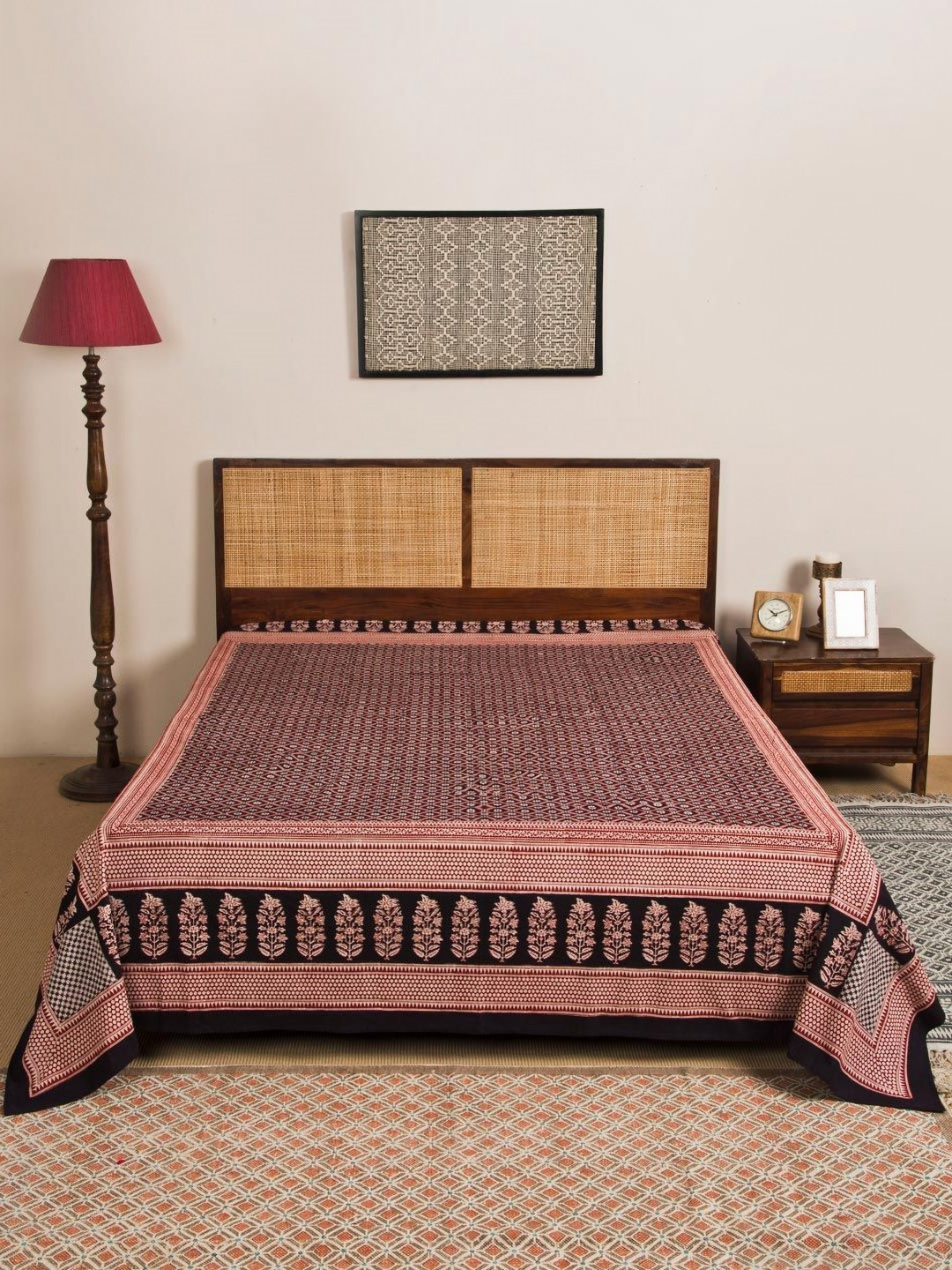 Fabindia Anika Bagh Red & Black Printed Cotton Single Bed Cover