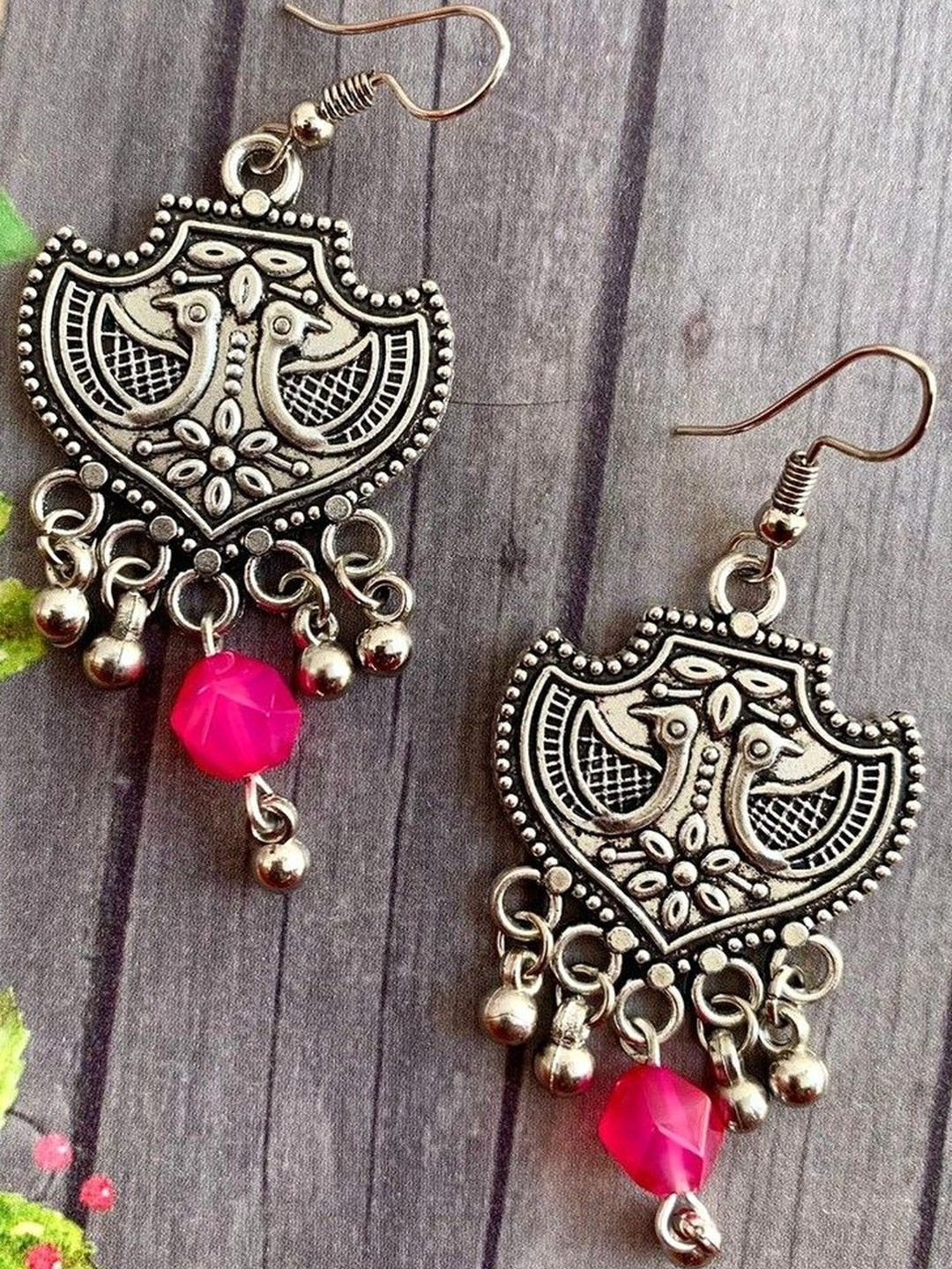 House Of Handmade Artificial Beaded Oxidised Floral Shaped Drop Earrings