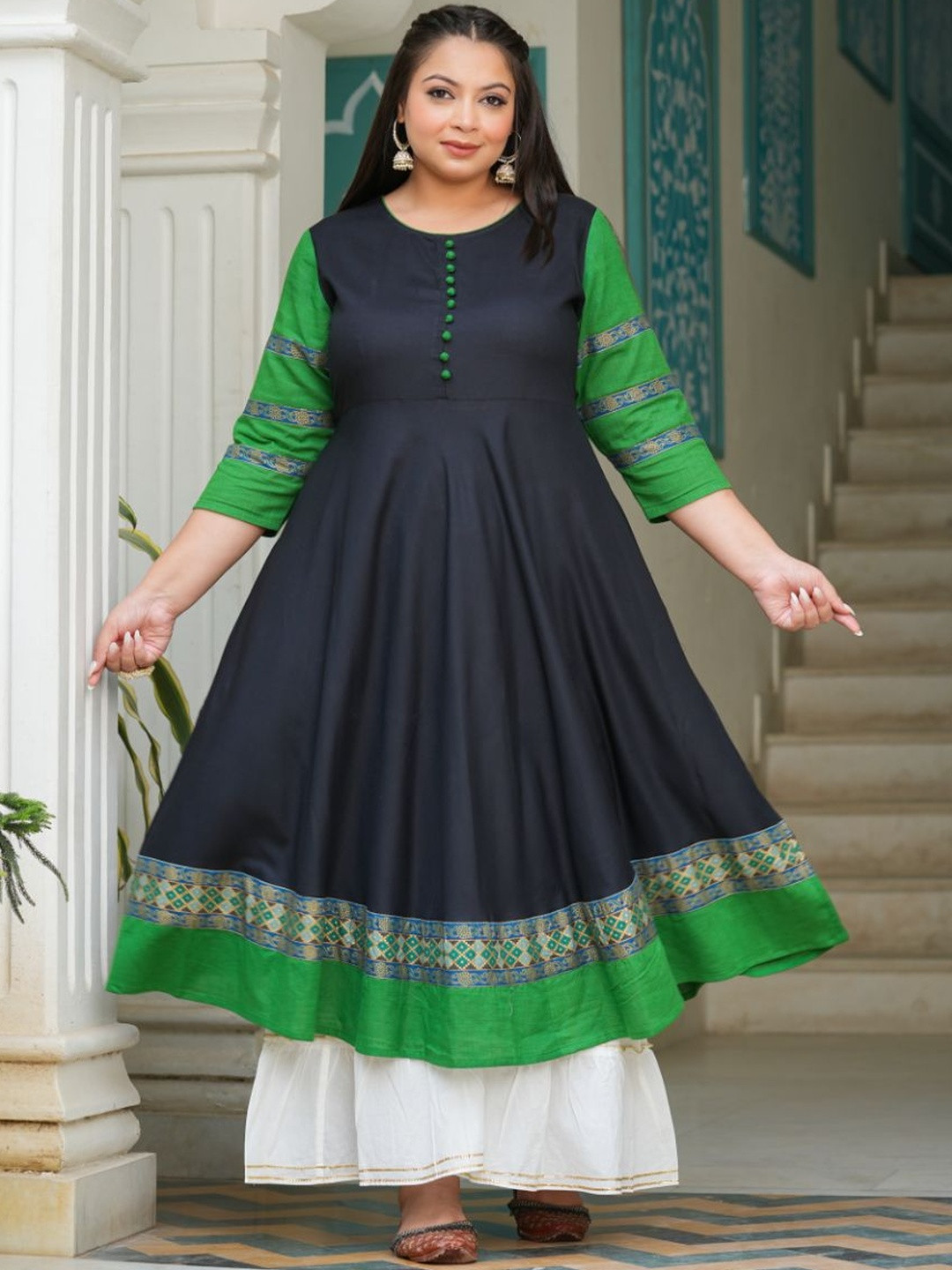 KALINI Women's Rayon Anarkali Kurta (Black)