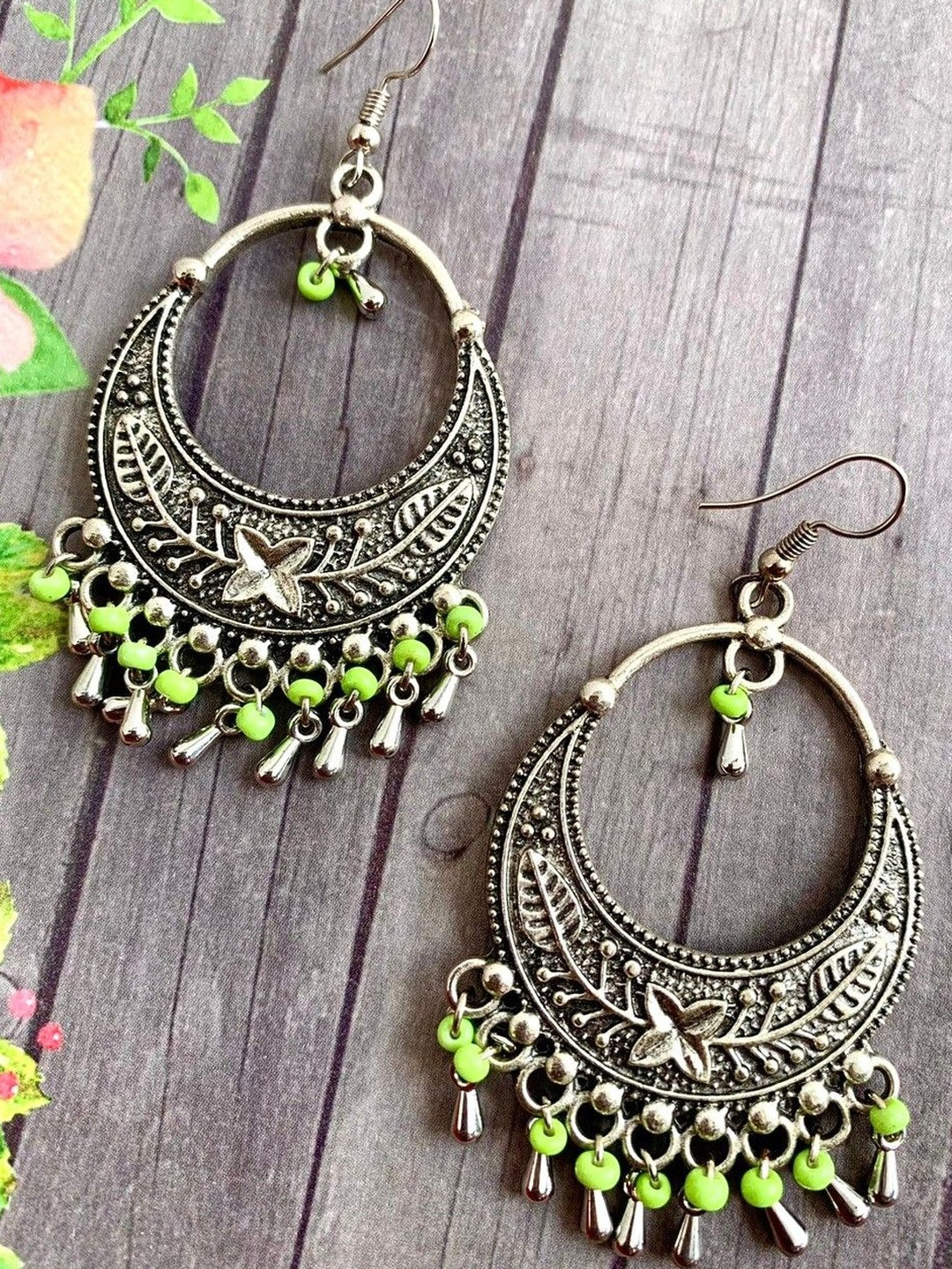 House Of Handmade Crescent Shaped Oxidised Drop Earrings