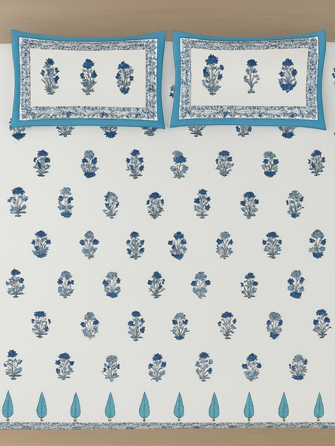 Rajasthan Decor Cream-Coloured Printed Pure Cotton 210 TC King Bedsheet Set 2.5 m x 2.7 m