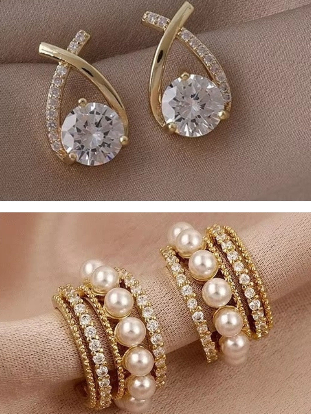 Tiso Korean Earrings Set AD Stone Earrings For Girls Women C-Shaped Stylish Earrings