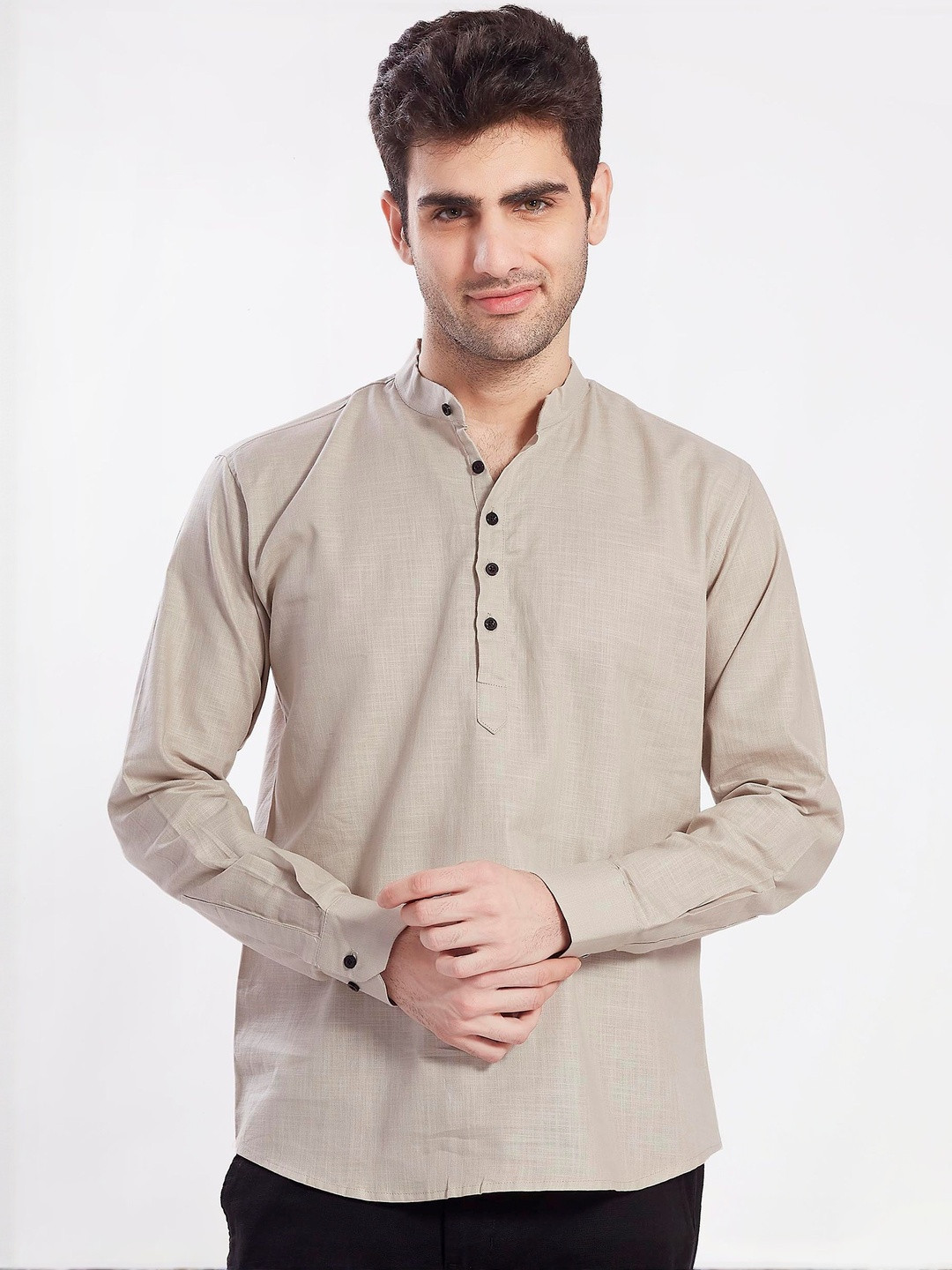 PulseIQ Men's Slim Fit Full Sleeves Cotton Short Kurta