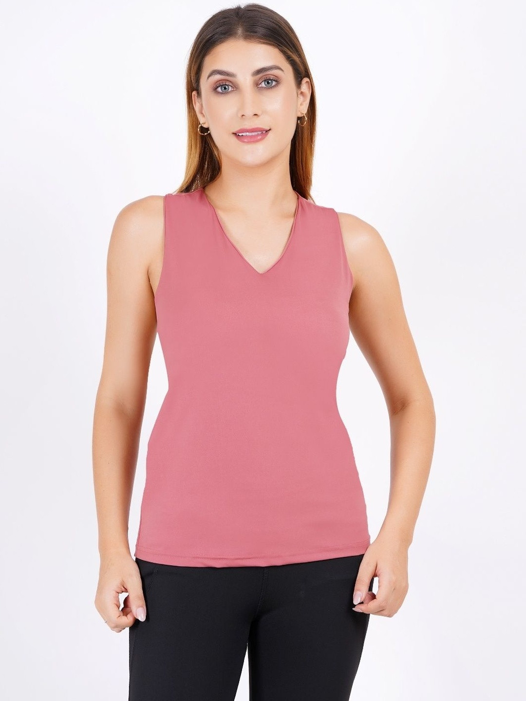 RiACTIVE Women Solid V-Neck Tank Top
