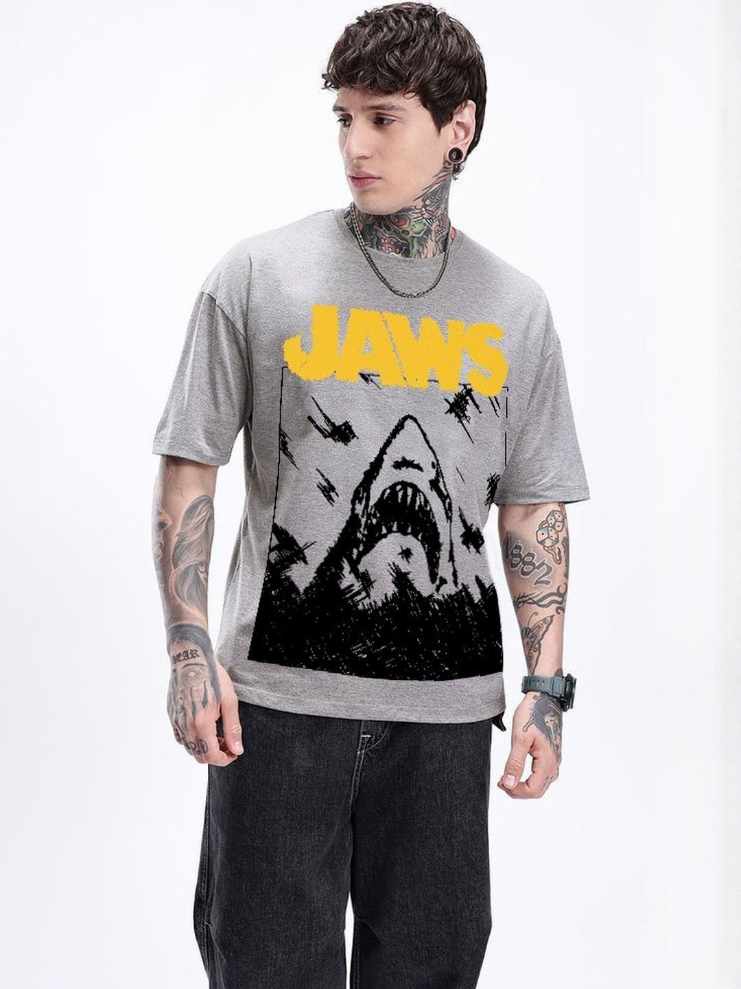 Jaws by Kook N Keech Graphic Printed Oversized Pure Cotton T-shirt