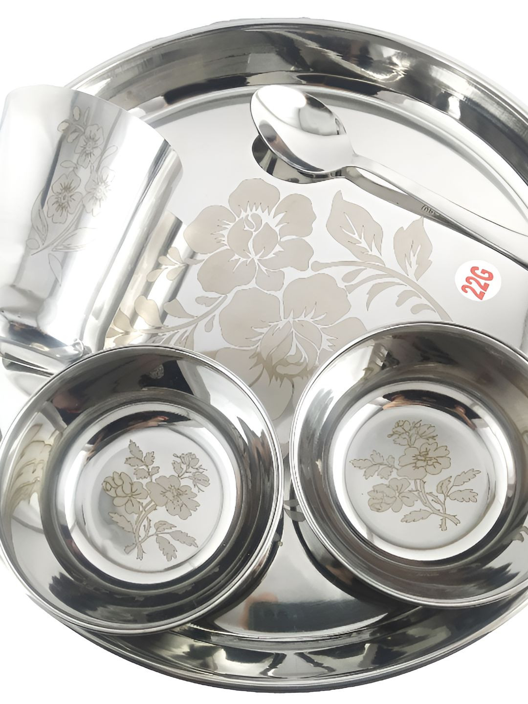 CHEF TURTLES Silver-Toned 5 Pieces Steel Dishwasher and Microwave Safe Dinner Set