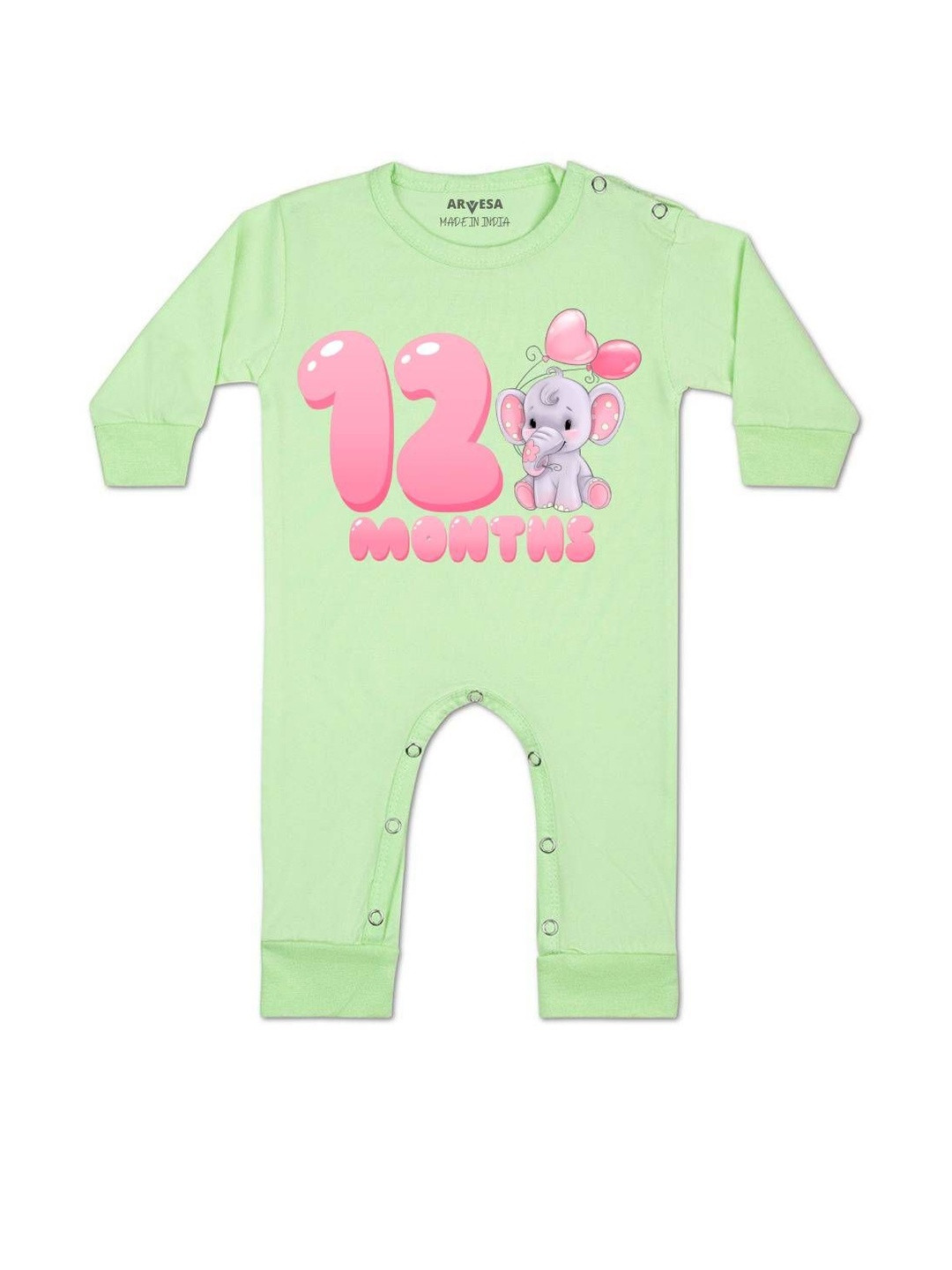 Arvesa Kids 12 Month Printed Round Neck Long Sleeves Baby Rompers