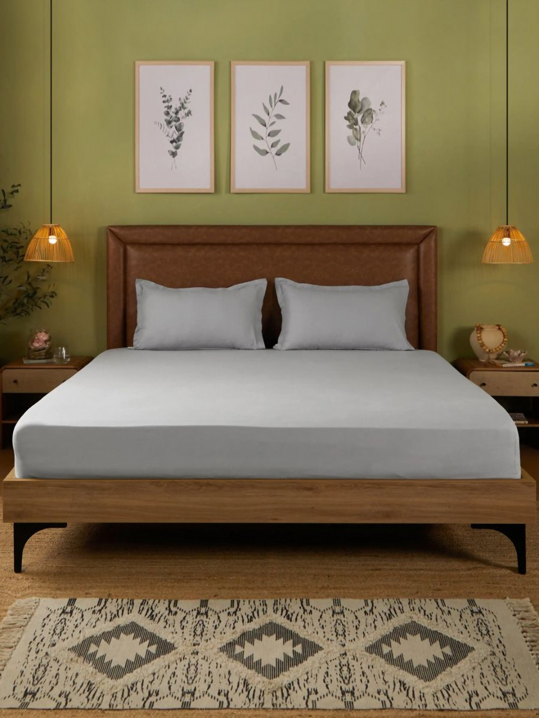 LIVSPACE Paleto Grey Pure Cotton 144 TC Queen Bedsheet Set 1.98 m x 1.58 m