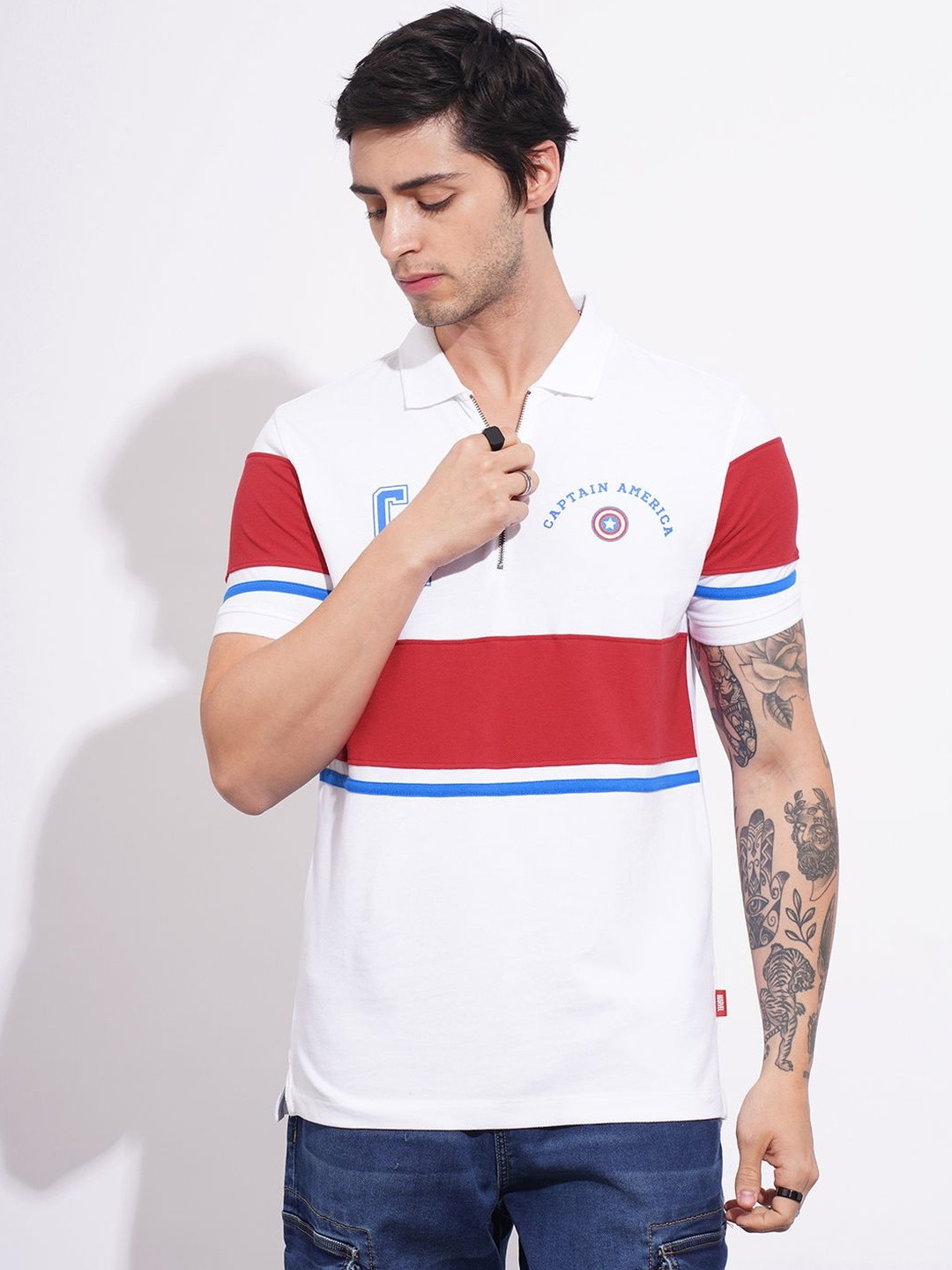 Being Human Captain America Colourblocked Polo Collar T-shirt