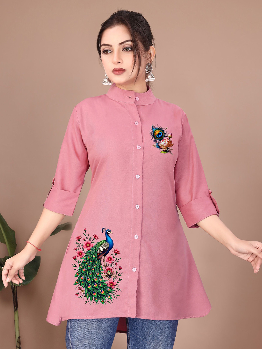 SHREEZON Women Ethnic Printed Shirt Collar Tunic