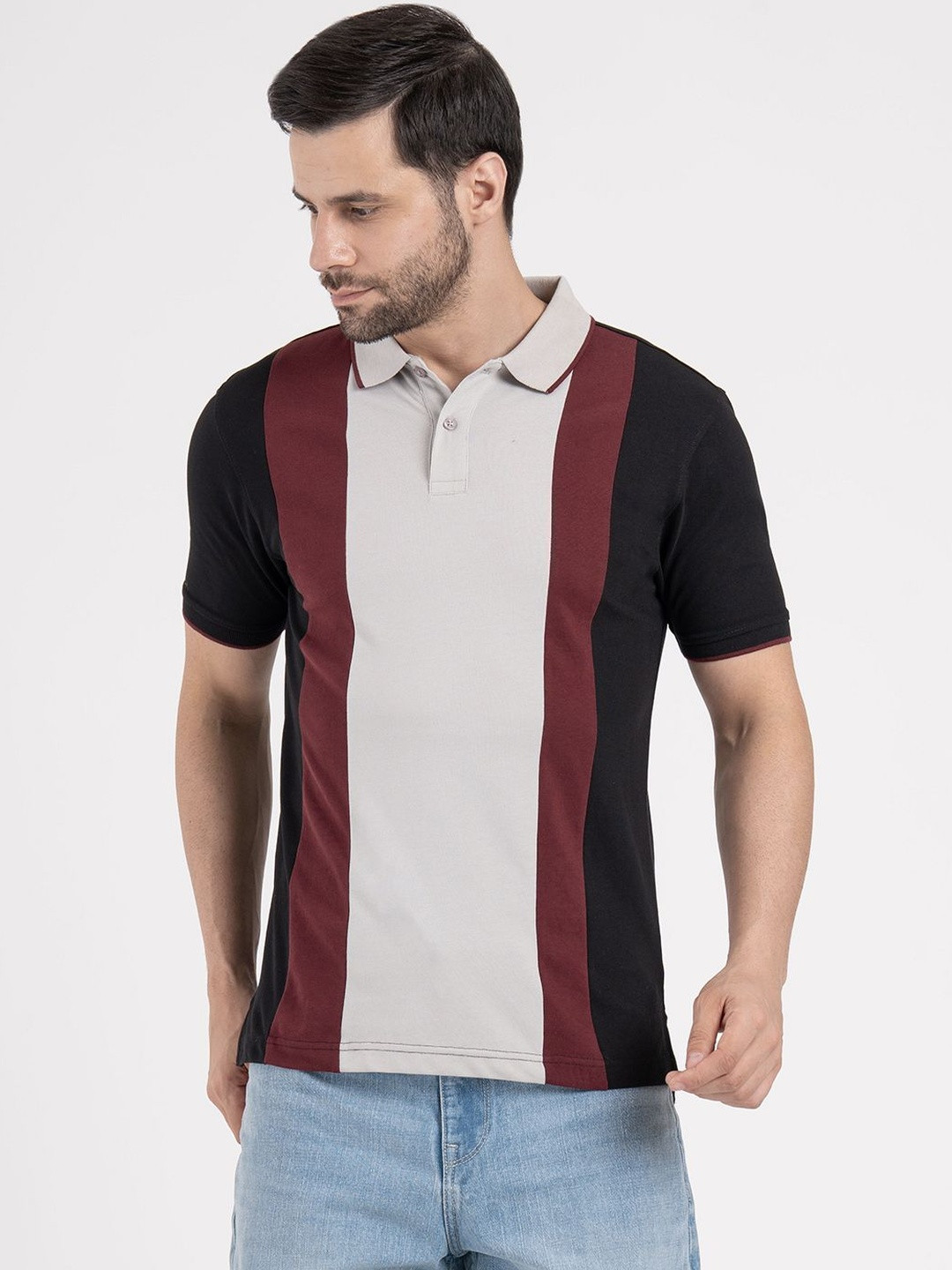 Red Tape Men Colourblocked Polo Collar T-shirt